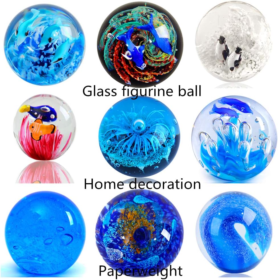 EUSTUMA Estatuillas de vidrio soplado a mano Bola de burbujas del océano, bola de vidrio pisapapeles, decoración del hogar coleccionable, decoración