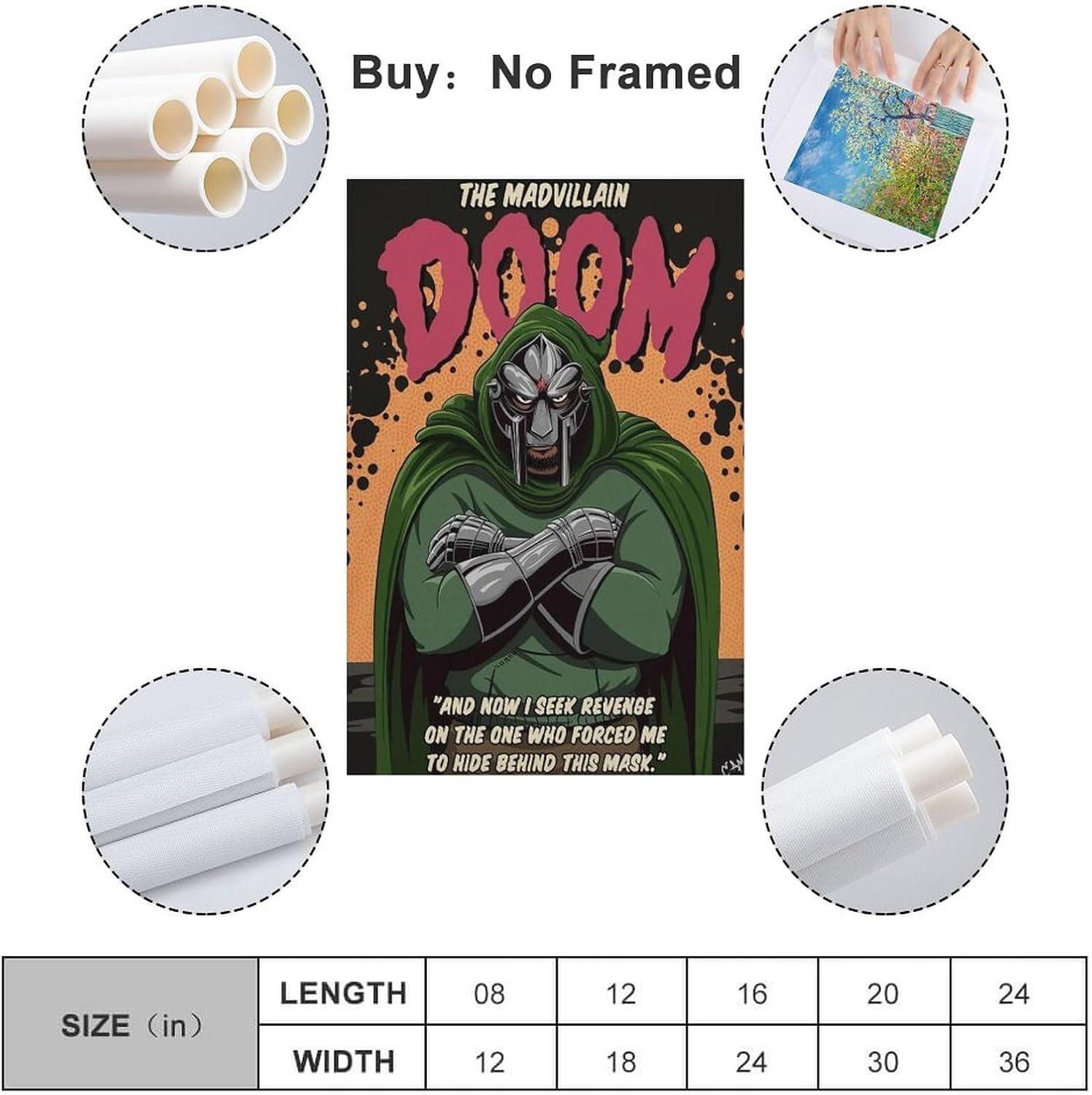 MF Doom – Póster de Madvillian, póster de lienzo para pared, decoración de sala de estar, dormitorio, 16 x 24 pulgadas (15.7 x 23.6 in), estilo sin