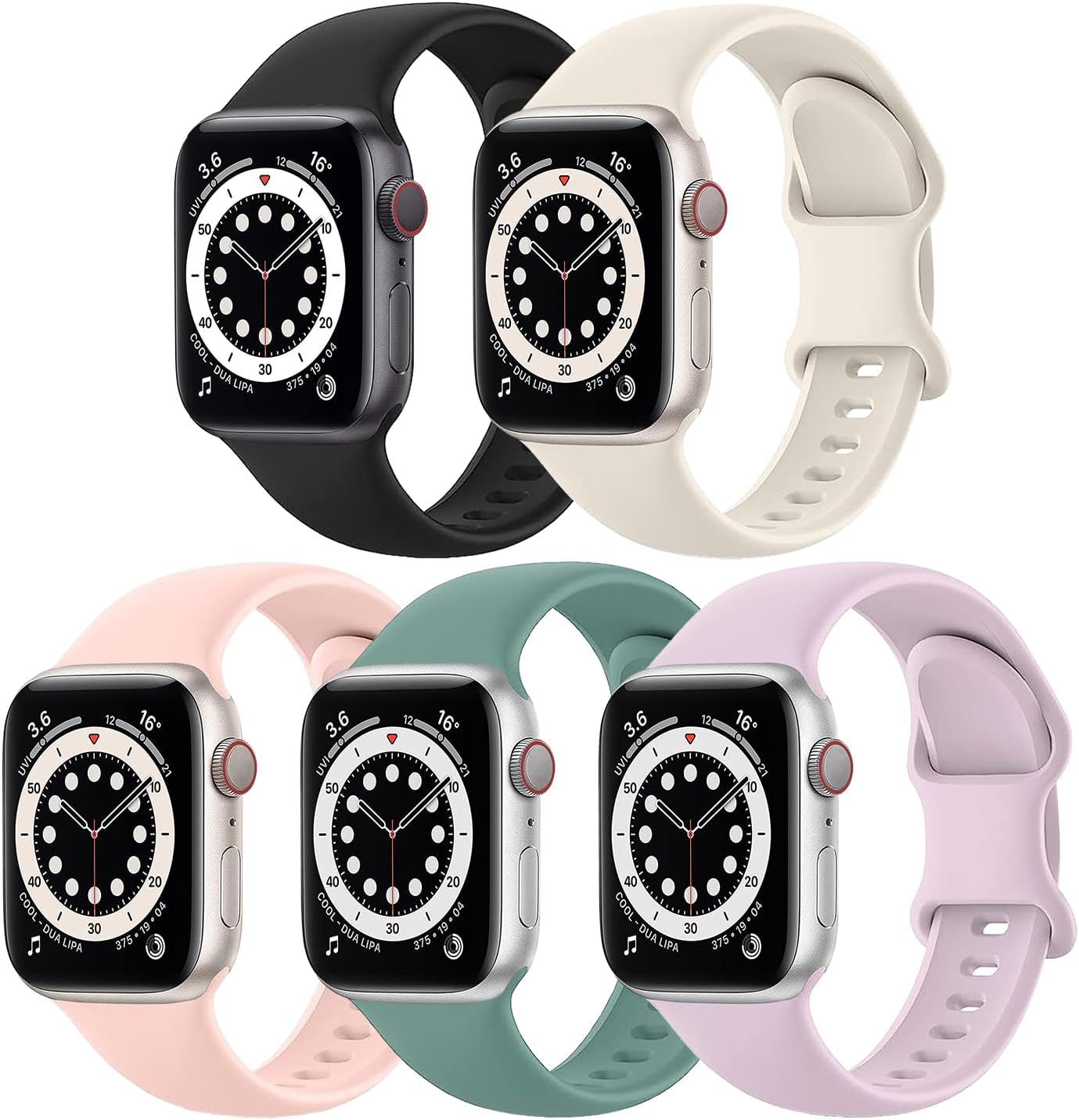 Paquete de 5 correas clásicas compatibles con Apple Watch de 1.496 pulgadas, 1.575 pulgadas, 1.614 pulgadas, 1.654 pulgadas, 1.732 pulgadas, 1.772