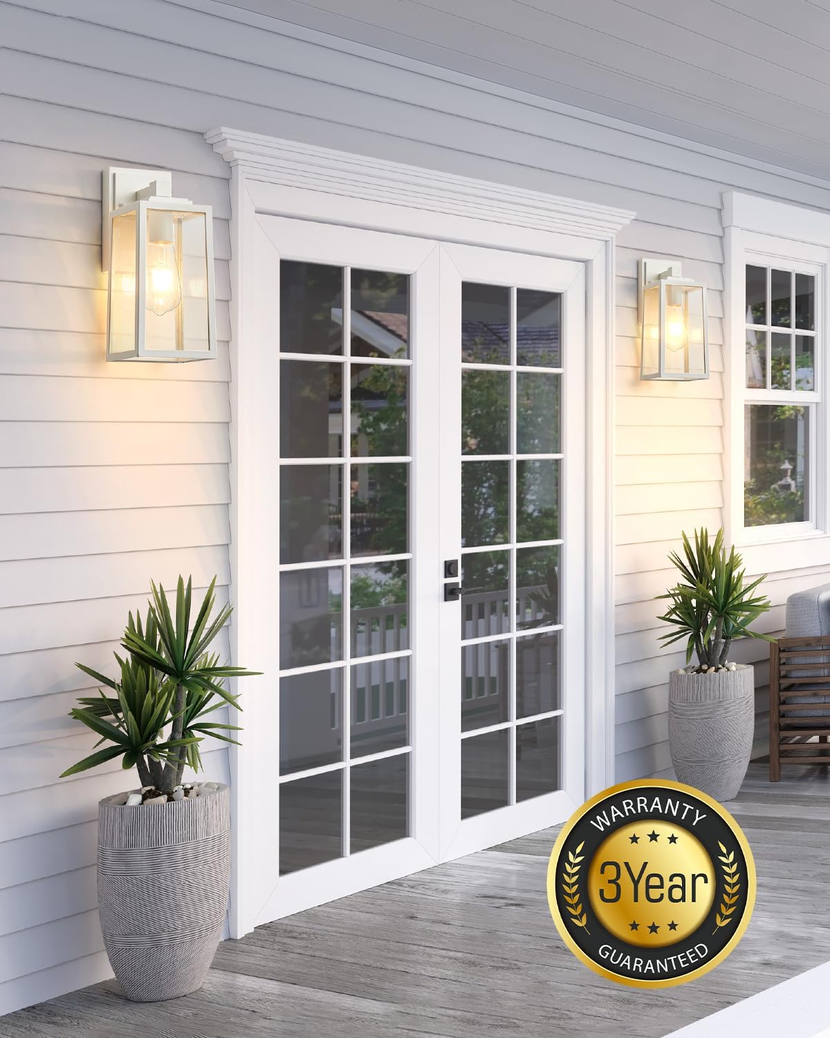 VIANIS Paquete de 2 lámparas para exteriores, farol blanco para iluminación de pared al aire libre, luces de porche antioxidantes, luces exteriores
