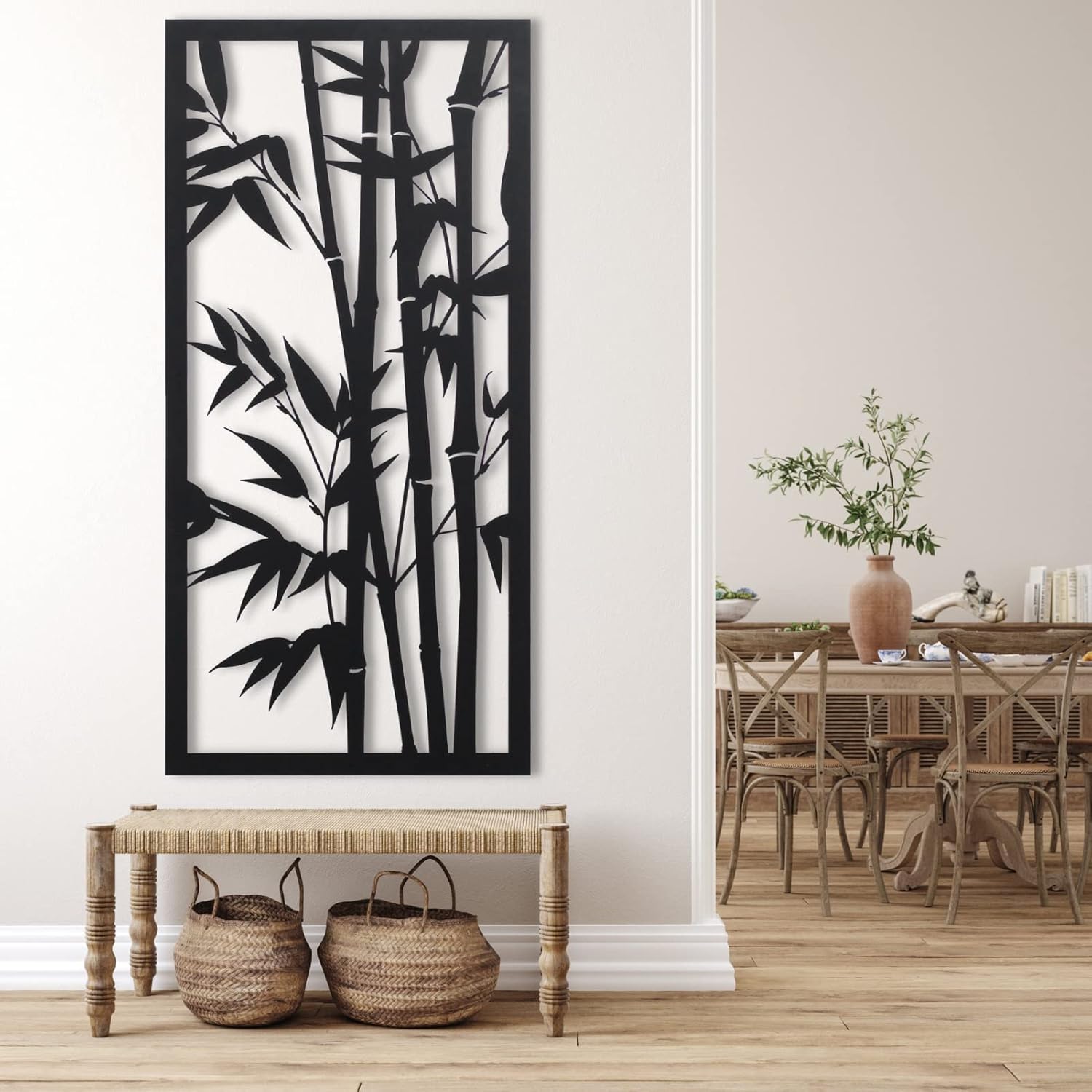 Arte de pared de metal, decoración de pared de metal con árboles de bambú, bosque de bambú, decoración moderna única para el hogar, decoración de