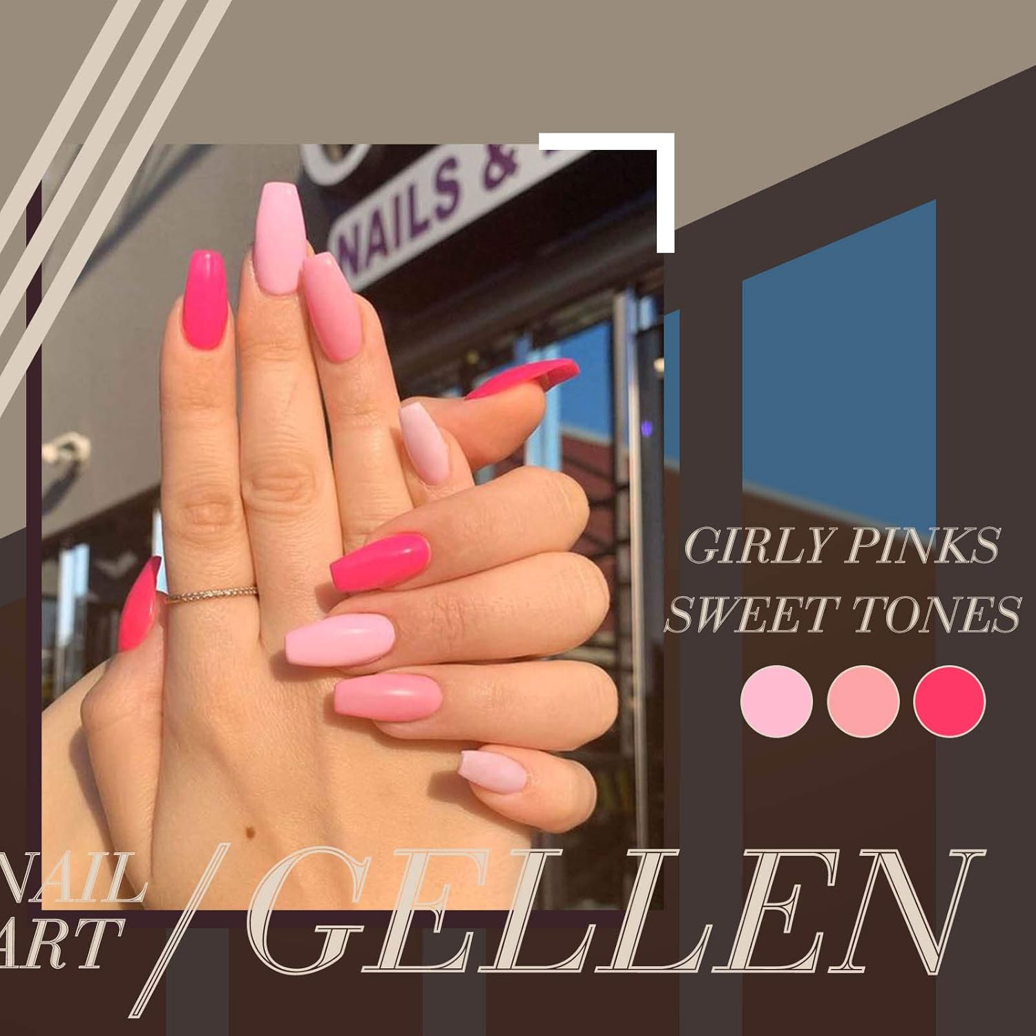 Gellen Kit de esmalte de uñas de gel, juego de 16 esmaltes de uñas de caramelo arcoíris con capa base superior, esmalte de gel rosa intenso