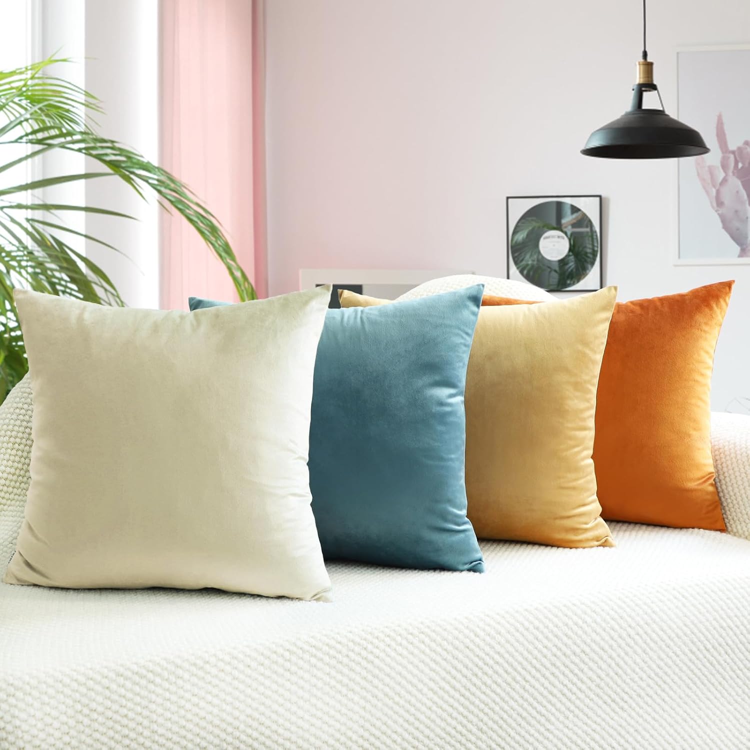 JIANTKJ Juego de 4 fundas de almohada de 20 x 20 pulgadas, fundas de almohada de terciopelo suave, fundas de almohada decorativas de color liso,
