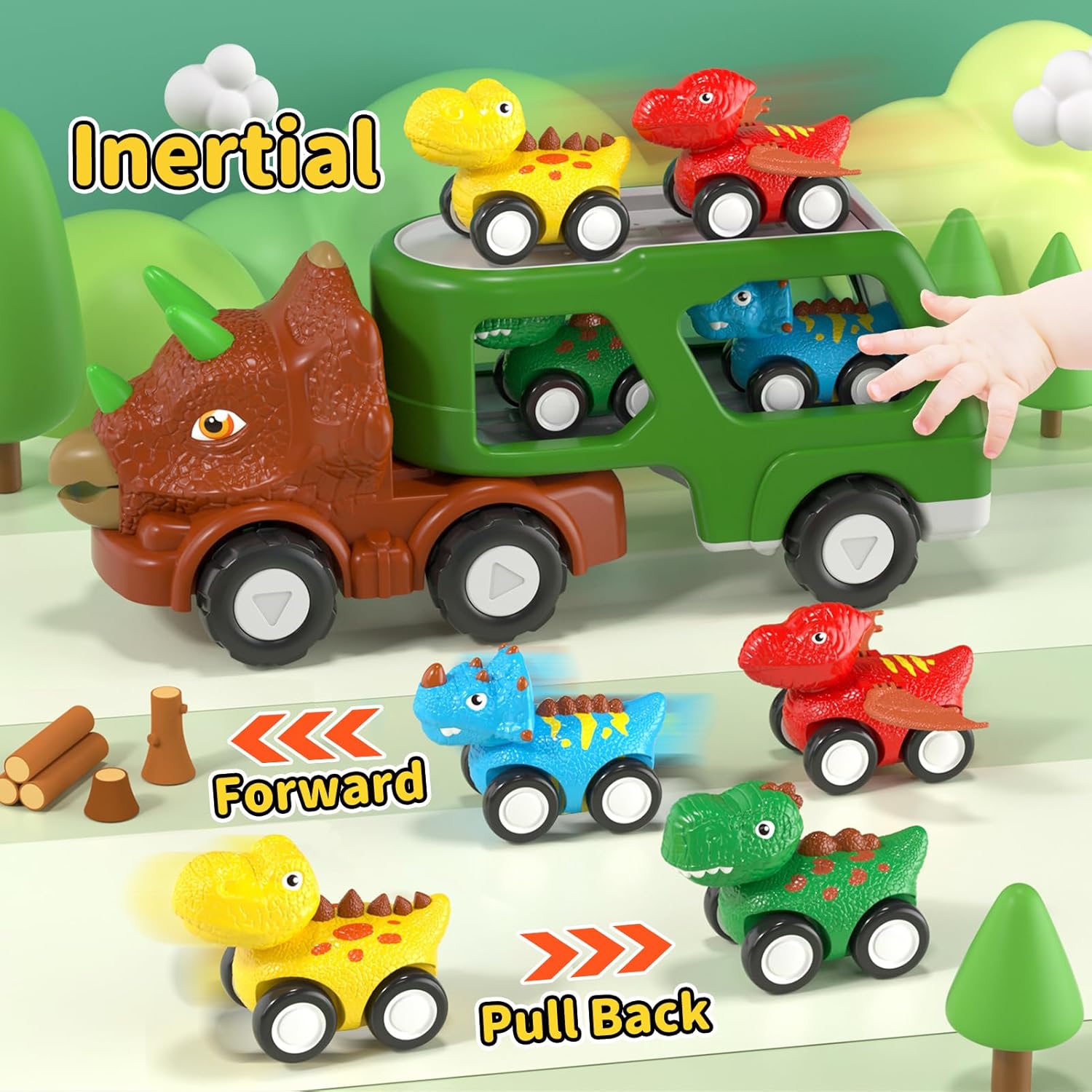 Camión de dinosaurios de juguete para niños pequeños de 1 a 3 2 a 4 años, auto de dinosaurio 5 en 1 para niños y niñas, juguete para niños de 1, 2,