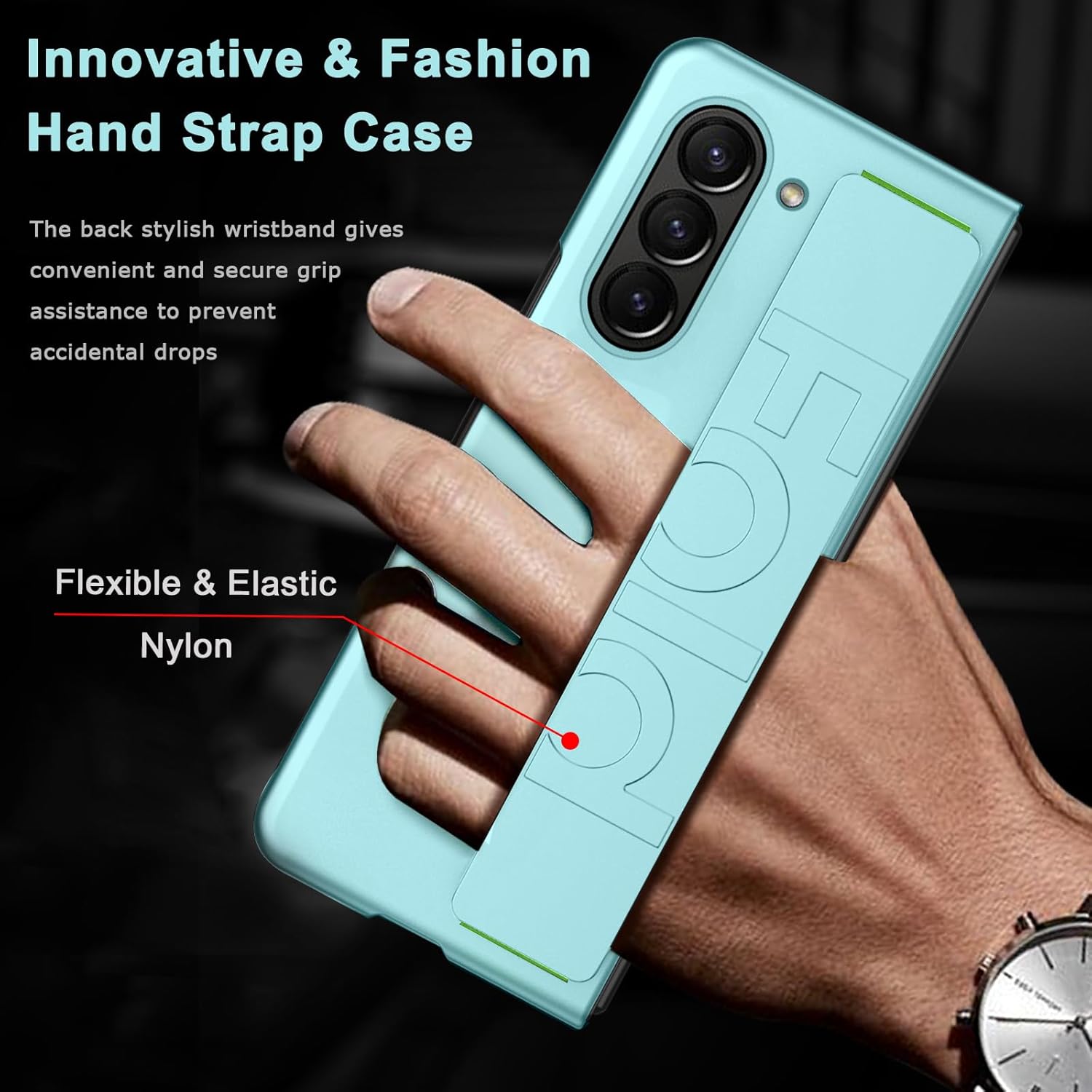 NINKI Funda compatible con correa de mano para Samsung Galaxy Z Fold 5, para mujeres y hombres, ultra delgada y fina, a prueba de golpes, funda