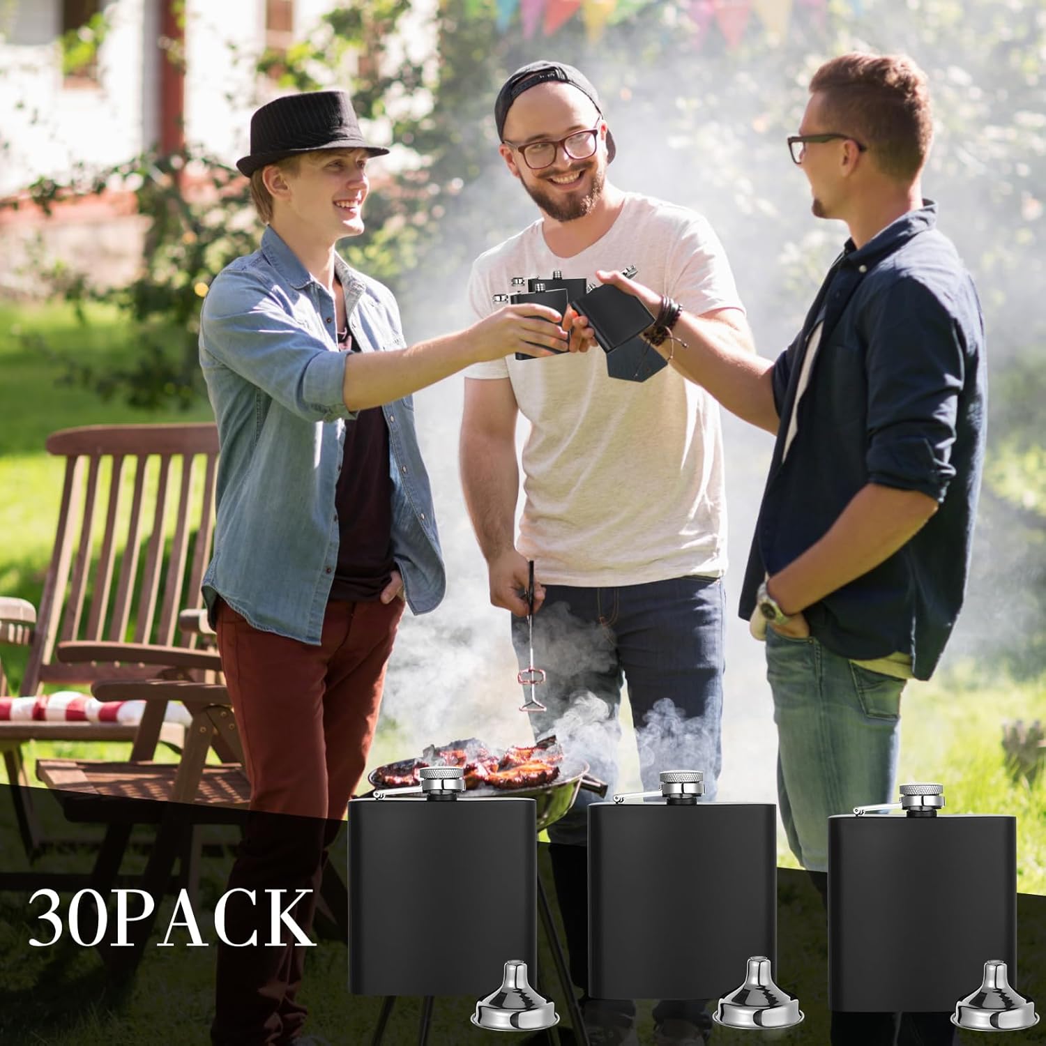 Juego de 30 frascos de cadera de acero inoxidable con embudo de metal a prueba de fugas, para whisky, para hombres y mujeres, dama de honor,