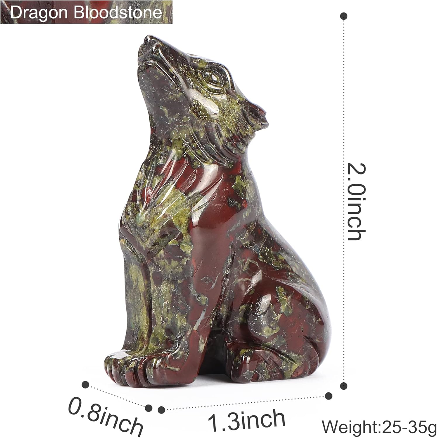 Artistone Estatua de lobo de cristal de 2.0 pulgadas, piedra de sangre de dragón anhelada a mano, escultura de animal, piedra curativa para