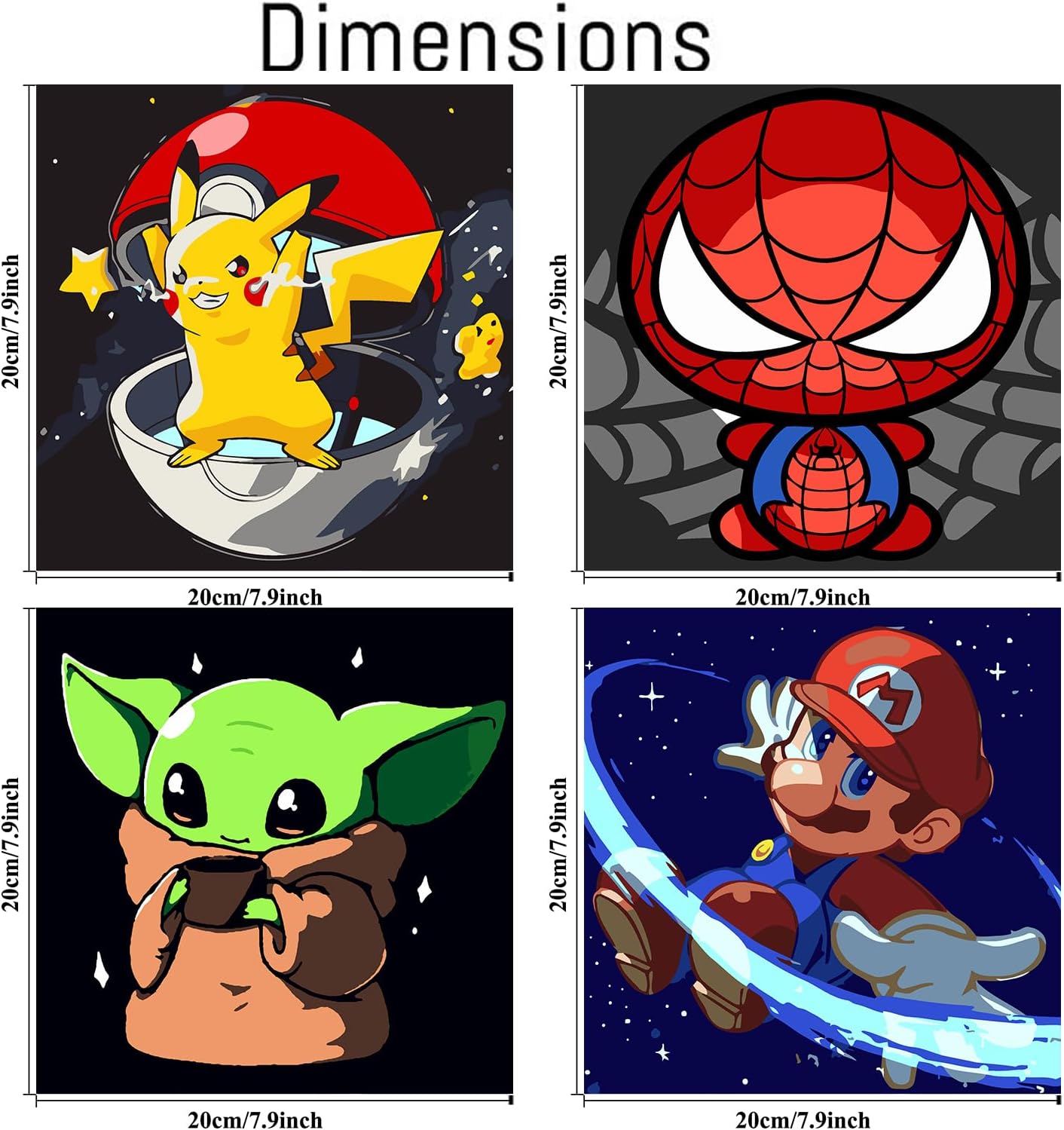 Paquete de 4 pinturas por números para niños de 8 a 12 años con marco, kits de pintura de dibujos animados por números en lienzo para adultos