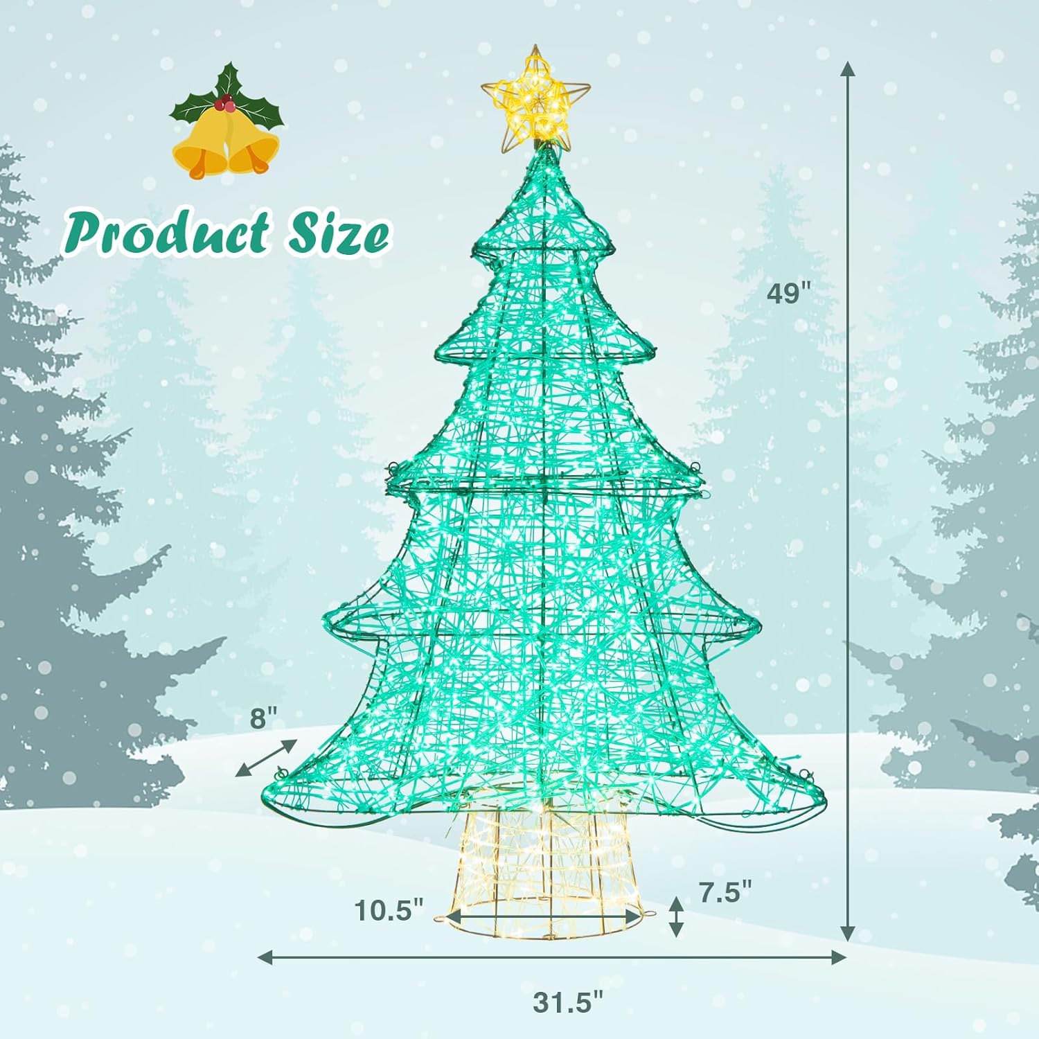 Tangkula Árbol de Navidad artificial iluminado de 4 pies, decoración de árbol de Navidad con 520 luces LED, estrella superior, cadena de luz