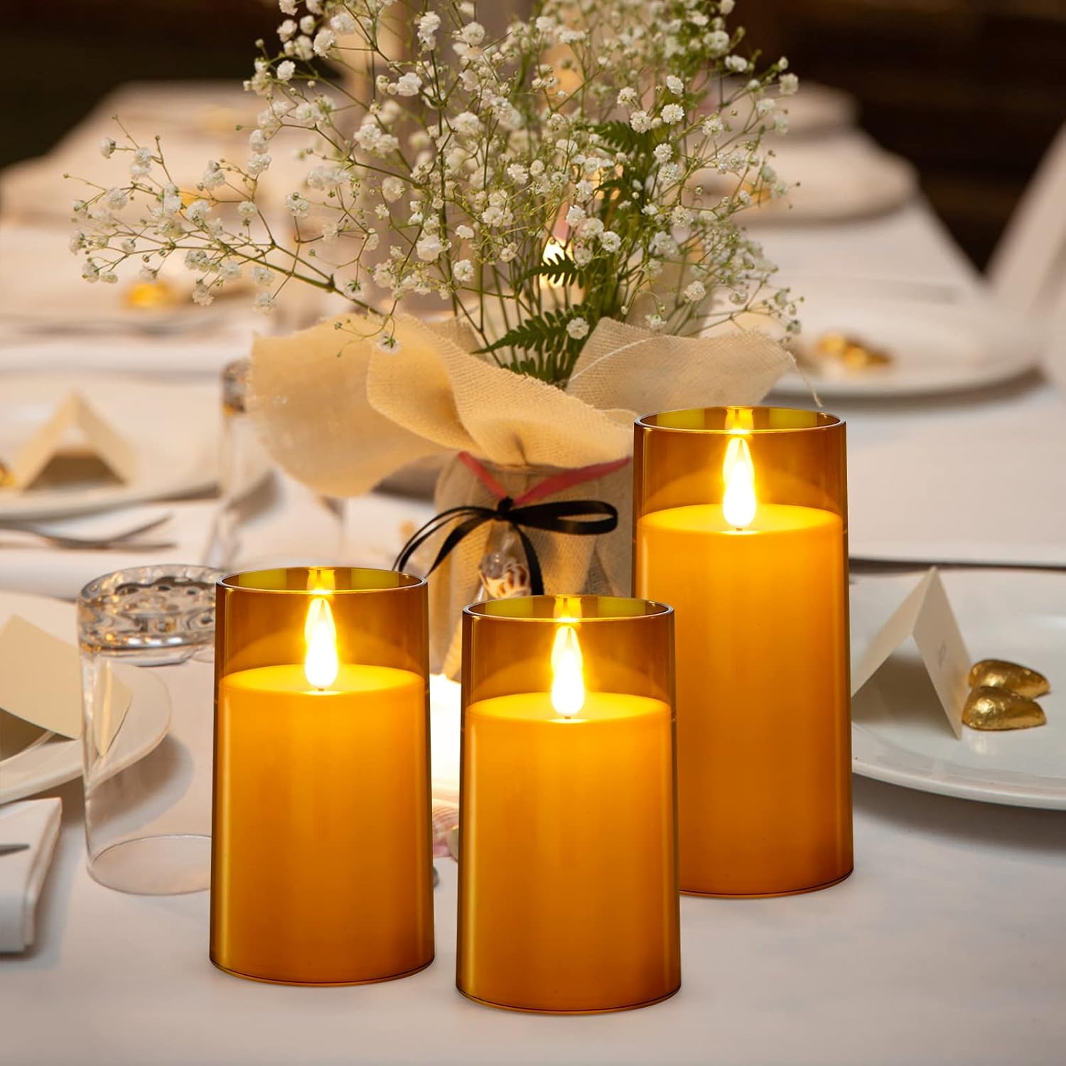 Velas parpadeantes sin llama que funcionan con pilas, velas LED realistas con temporizador remoto para fiesta en casa con llama en movimiento