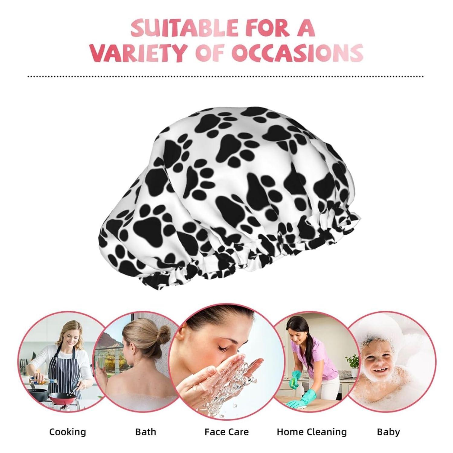 Cute Dog Double Layer Waterproof Shower Cap Suitable For All Head Sizes