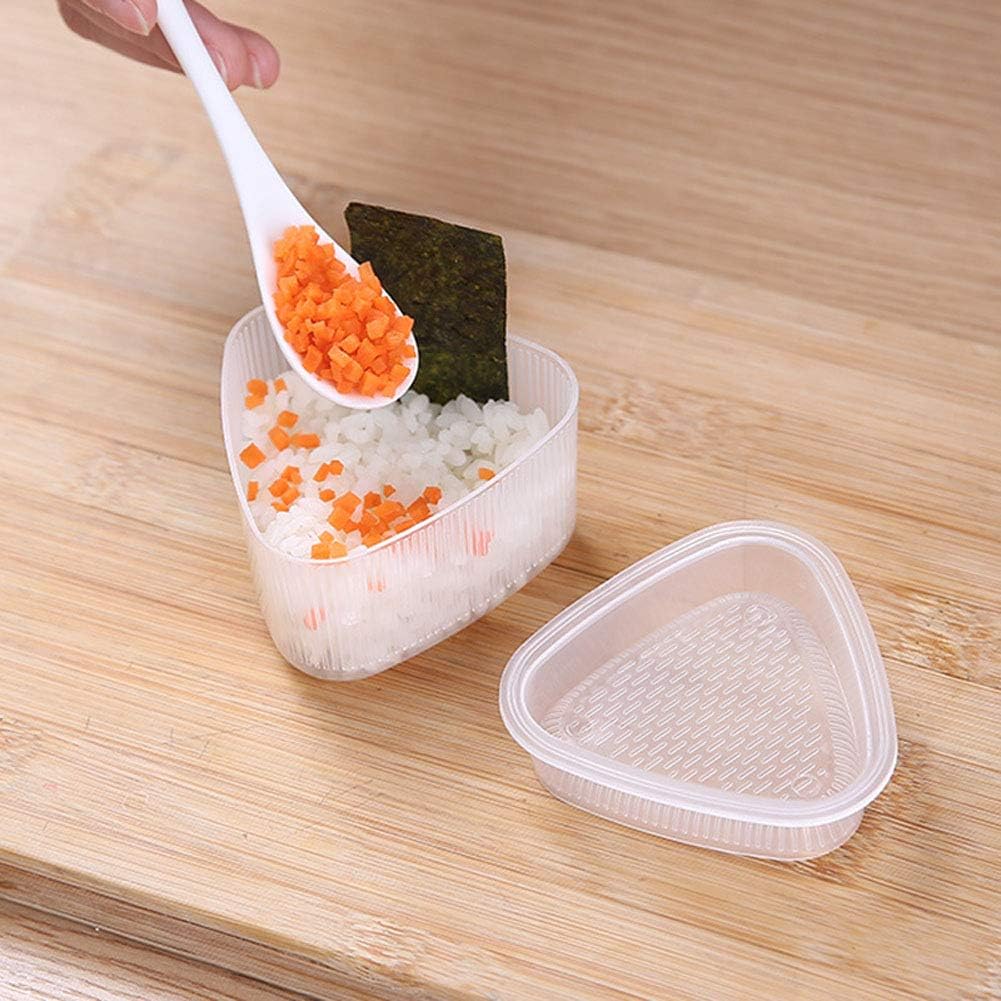 6 piezas de plástico transparente para moldes de sushi, caja triangular para hacer moldes de bolas de arroz, herramienta de cocina con tapa para