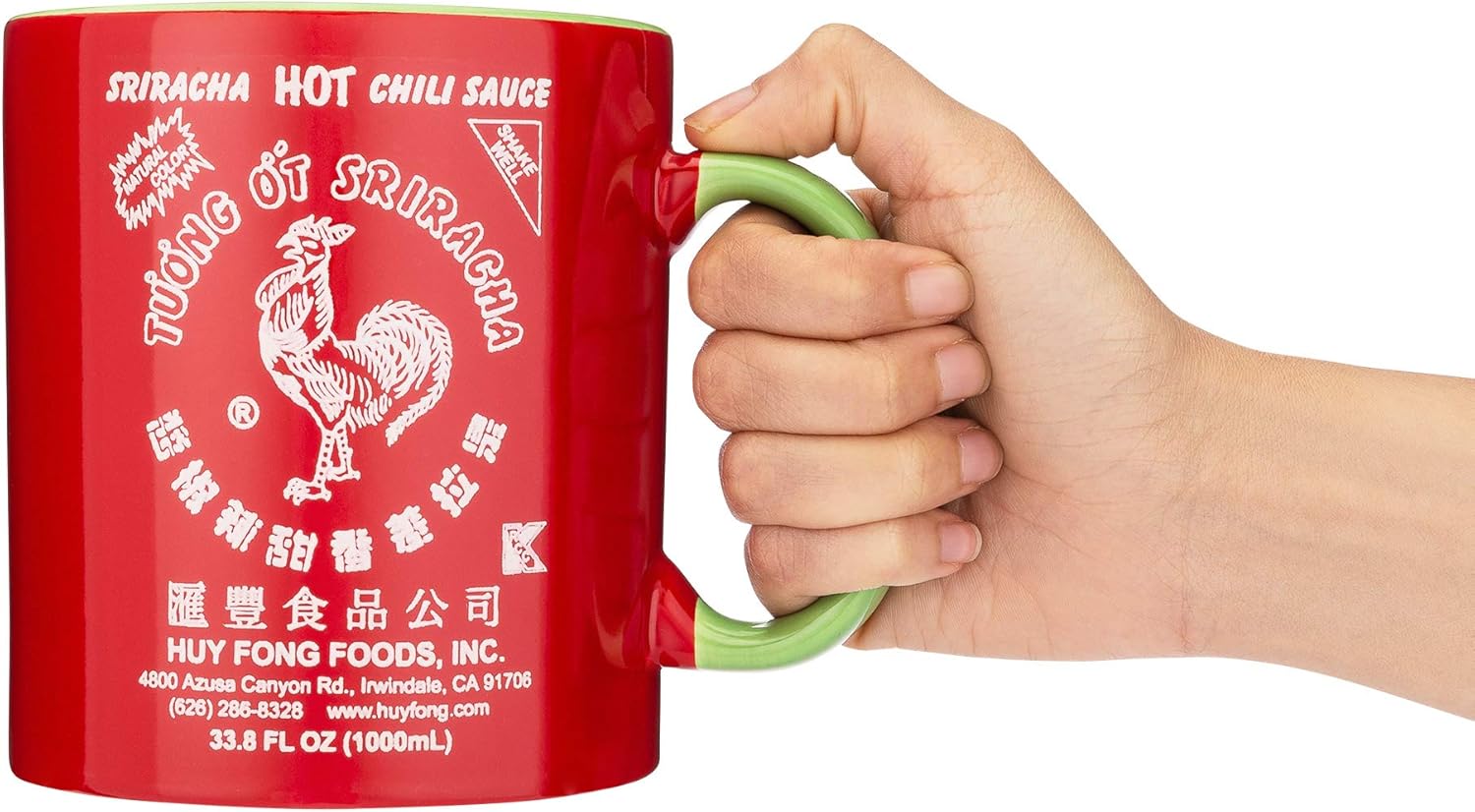 Sriracha2Go – Taza de cerámica roja y verde con salsa picante de chile Sriracha, XXL, 33.8 onzas