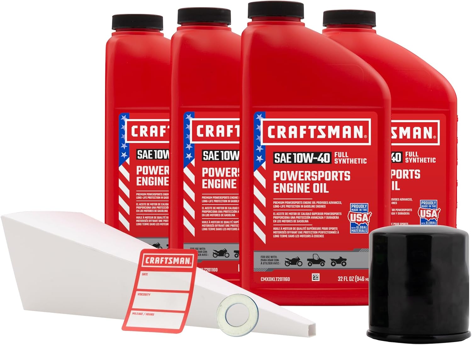 CRAFTSMAN Kit de cambio de aceite compatible con Kawasaki ZX636 ZX-7R KLZ1000 ZX1000 KRF1000 10W-40 completamente sintético – En el kit 4 cuartos de
