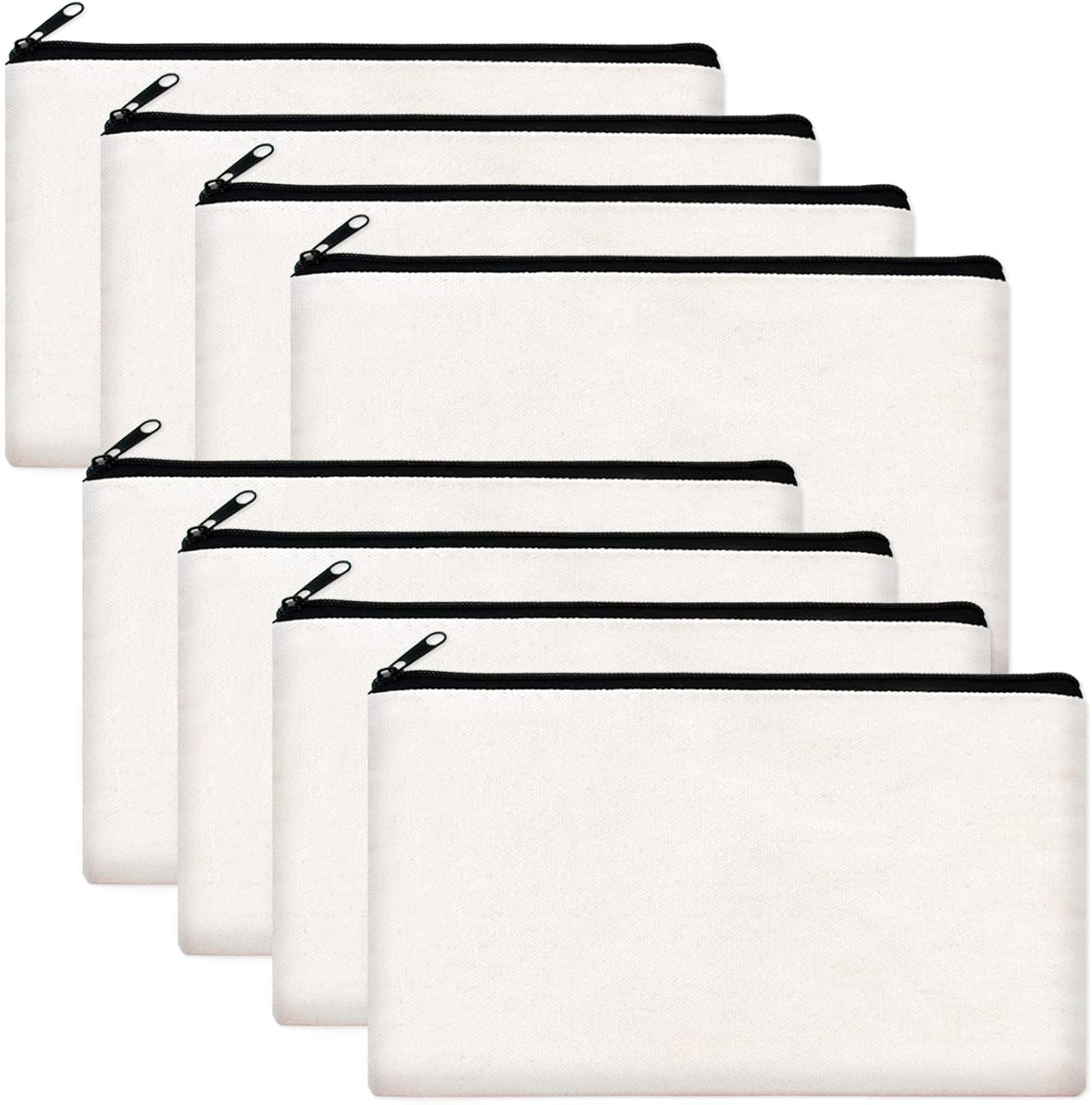 ZeeDix Bolsa de lona, bolsa de cosméticos multiusos con cremallera, bolsa de lona con cremallera para manualidades, bolsas de maquillaje en blanco,