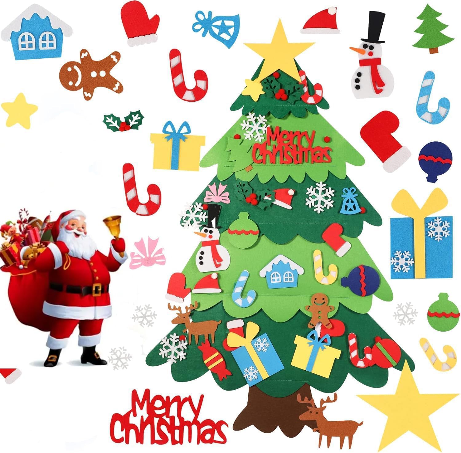 YIKSORE Árbol de Navidad de fieltro, árbol de Navidad Montessori para niños pequeños, juegos de árbol de Navidad artesanales para niños, calcomanías