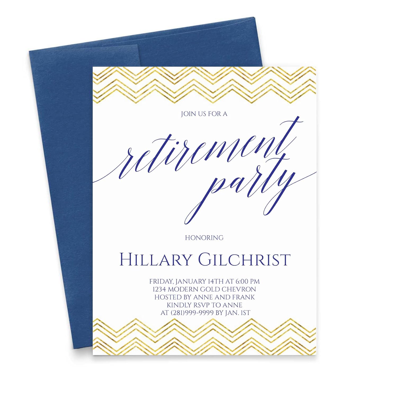 Chevron Retirement Party Invitation, Modern Gold Retirement Party Invites, Your choice of Quantity and Envelope Color