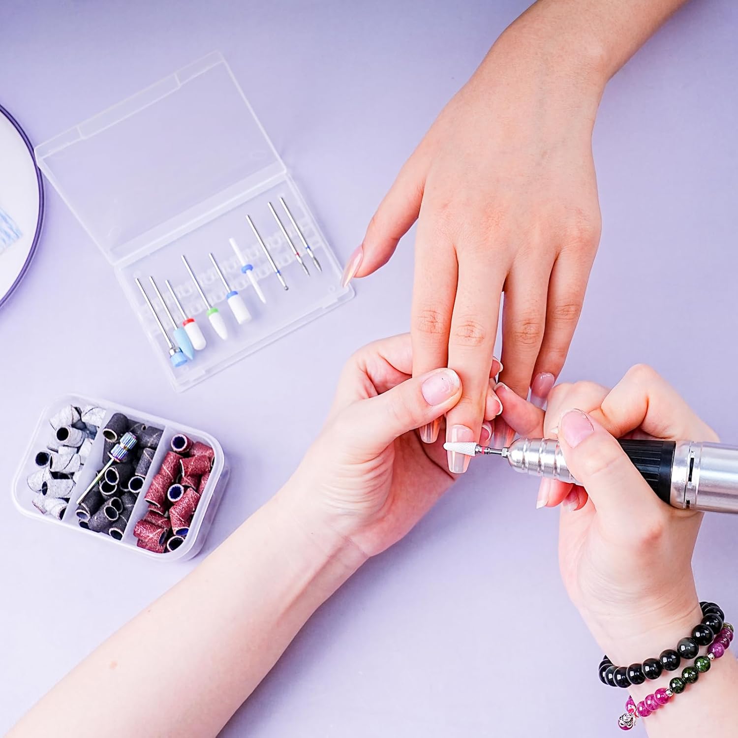 11 brocas de uñas, 332 brocas de cerámica profesionales para uñas con brocas de cutícula y 75 bandas de lijado de uñas (#80#120#180) para uñas de