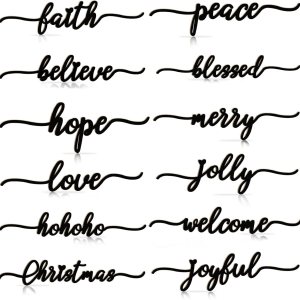 BORAMDO Letrero de pared de madera de Navidad, 12 piezas, recortes de palabras de madera para decoración del hogar, placa de mesa, adornos rústicos, BORAMDO Letrero de pared de madera de Navidad, 12 piezas, recortes de palabras de madera para decoración del hogar, placa de mesa, adornos rústicos,