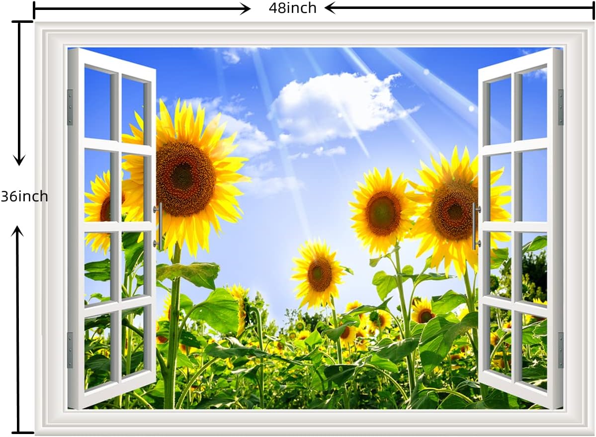 Pintura autoadhesiva 3D, calcomanías de pared falsas para ventana, isla tropical con palmeras, mural de pared, vista de ventana, decoración de pared