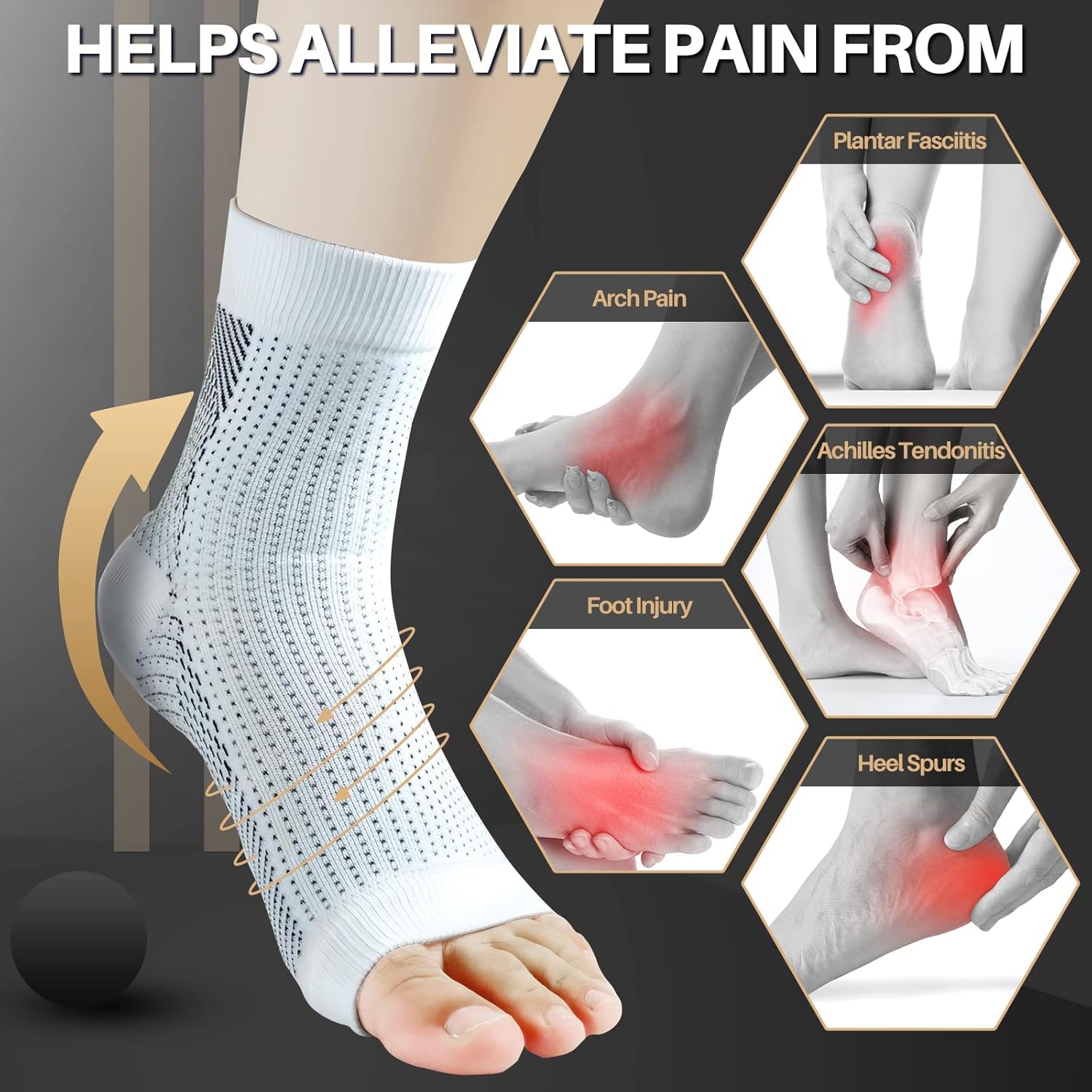 6 pares de calcetines de neuropatía para mujeres y hombres, calcetines de compresión de tobillo y tendinitis, para alivio del dolor y fascitis