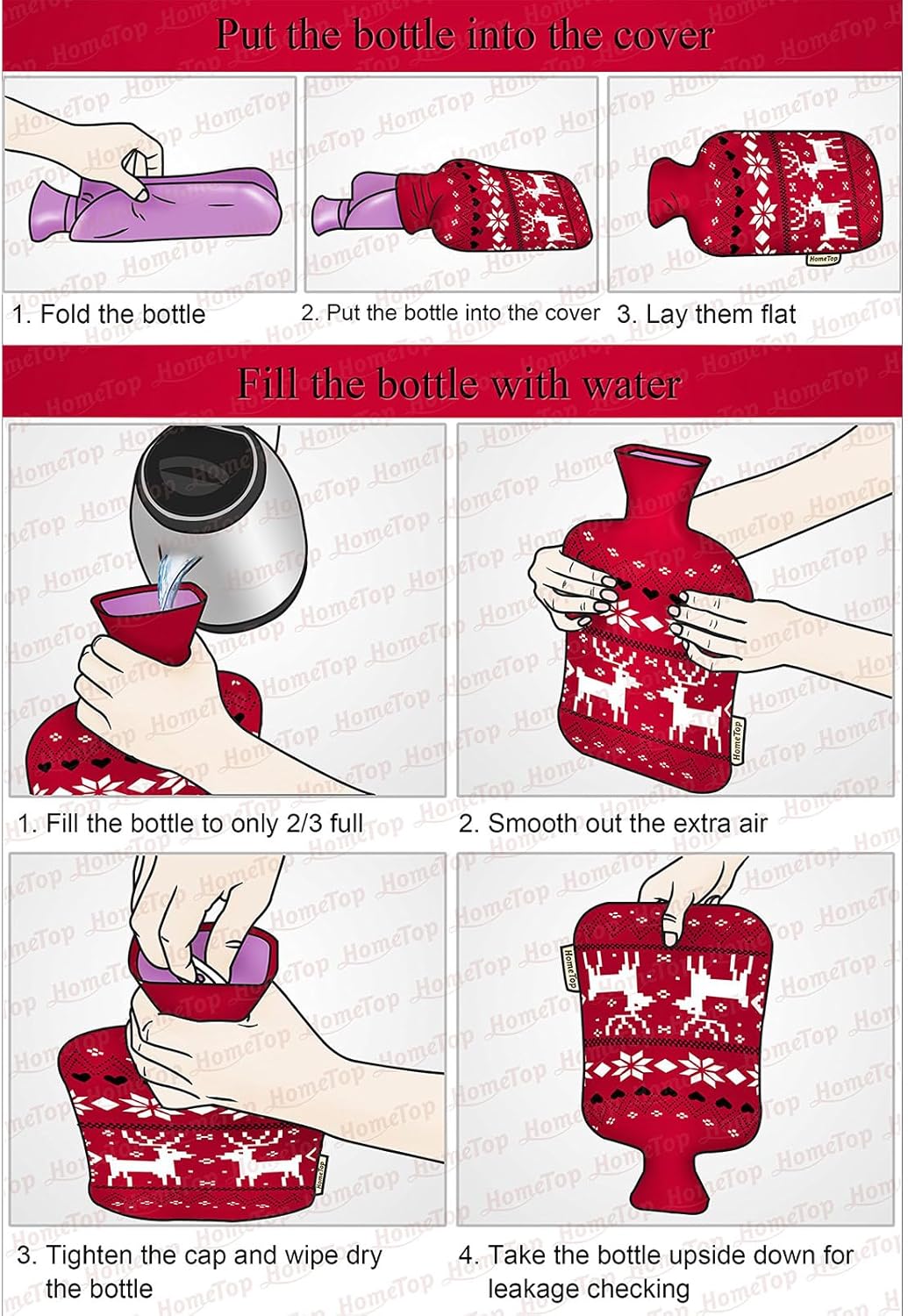 HomeTop Botella de agua caliente de goma clásica de alta calidad y lujosa funda de forro polar de felpa de piel sintética con decoración de pompones