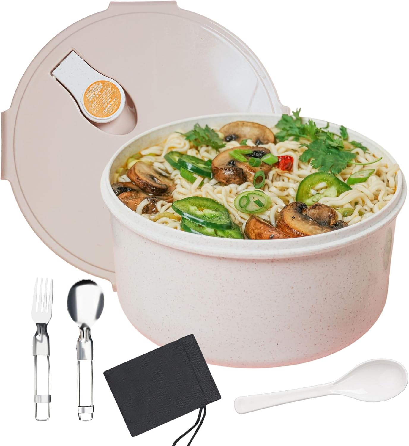 AI LOVE PEACE Recipiente para almuerzo de ramen instantáneo para microondas, popote de trigo con ventilación de liberación de vapor, recipiente