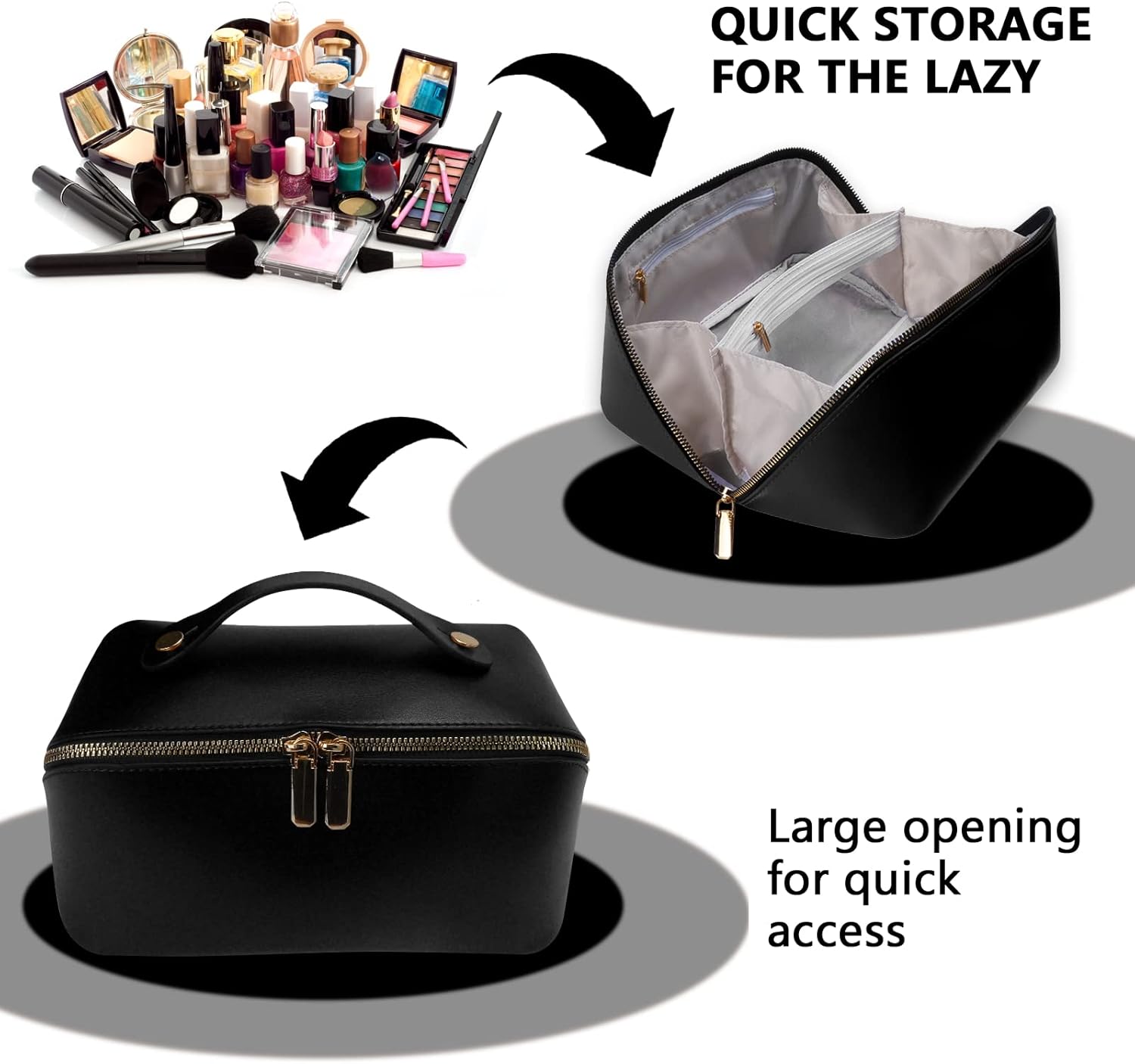 YOCETORY Nuevo bolso del maquillaje, bolso cosmético de cuero de la PU 2023, Negro2, Moderno