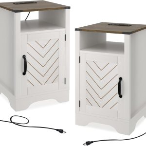 Estación de carga para mesita de noche, mesa auxiliar alta de granja para dormitorio, sala de estar, 16 pulgadas de profundidad x 16 pulgadas de Estación de carga para mesita de noche, mesa auxiliar alta de granja para dormitorio, sala de estar, 16 pulgadas de profundidad x 16 pulgadas de