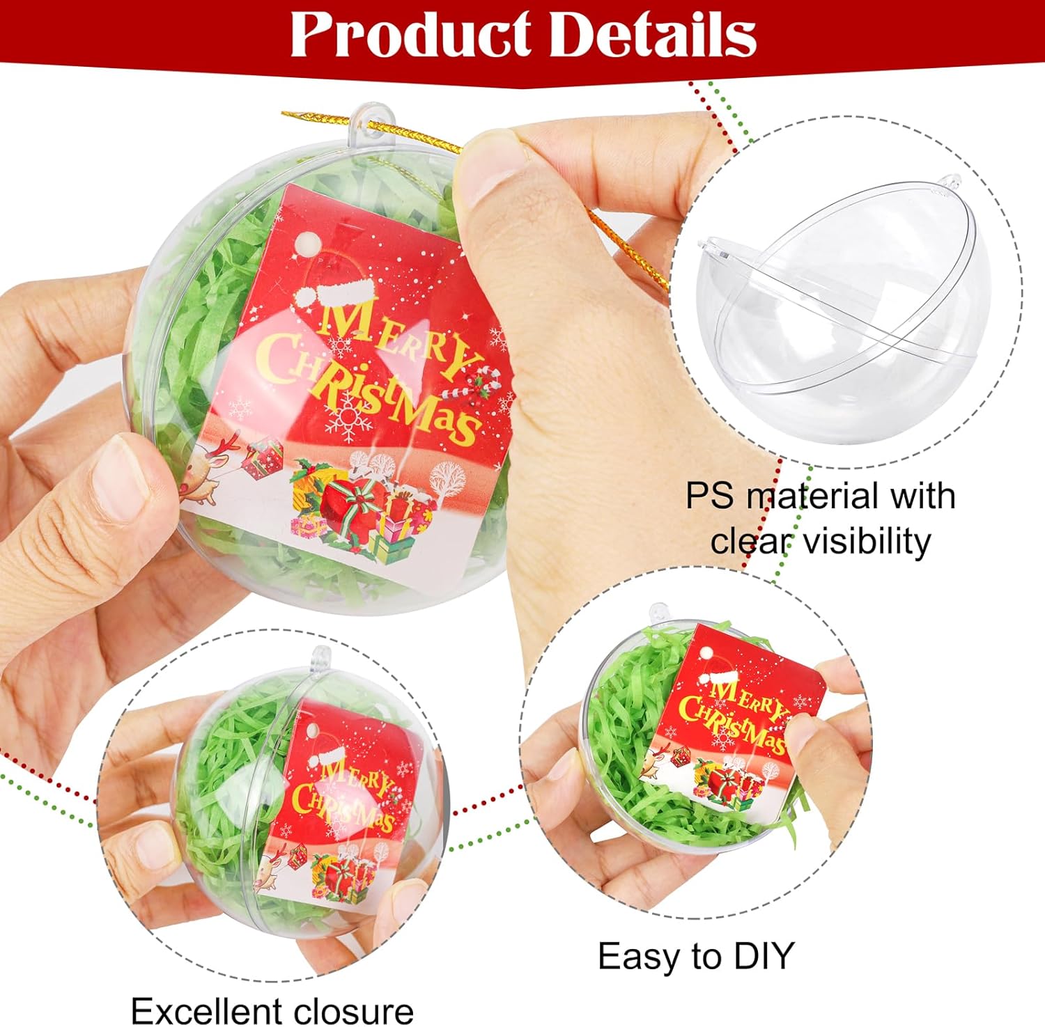 ANVAVO 100 bolas de plástico transparente rellenables de 3.150 in para Navidad, manualidades, adornos transparentes, inastillables, adornos