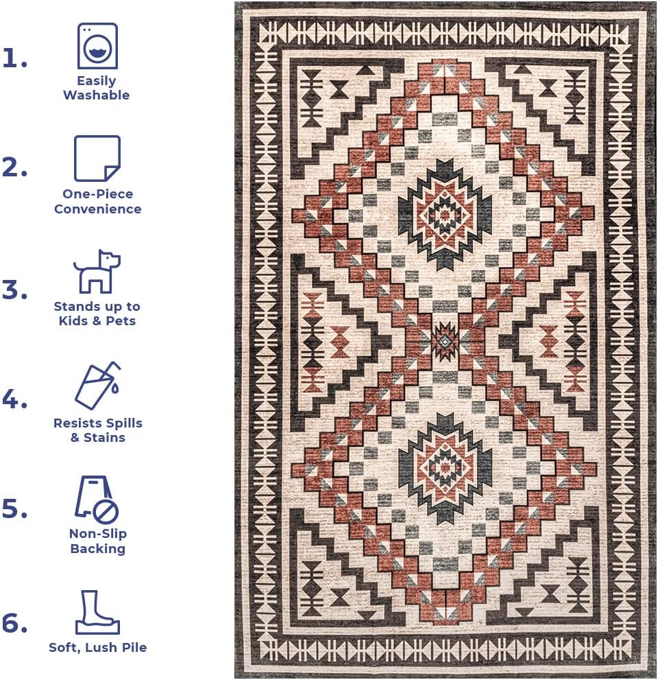 nuLOOM Leighton – Alfombra ultrafina lavable a máquina, medallón suroeste, 6 pies, cuadrada, color beige