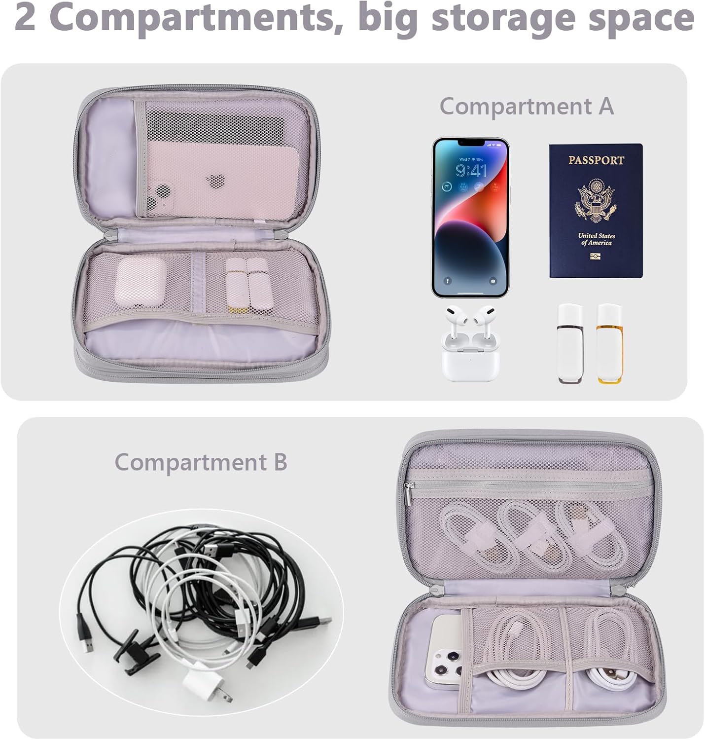 DDgro Organizador de viaje para cables, bolsa para organizar y almacenar electrónica, accesorios técnicos, cables, tarjetas, dinero y llaves, banco