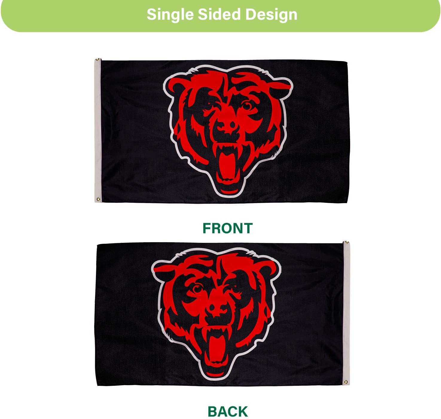 NFL Chicago Bears – Bandera duradera de 3 x 5 para exteriores con ojales, bandera y pancarta resistentes para jardín al aire libre y patio, bandera