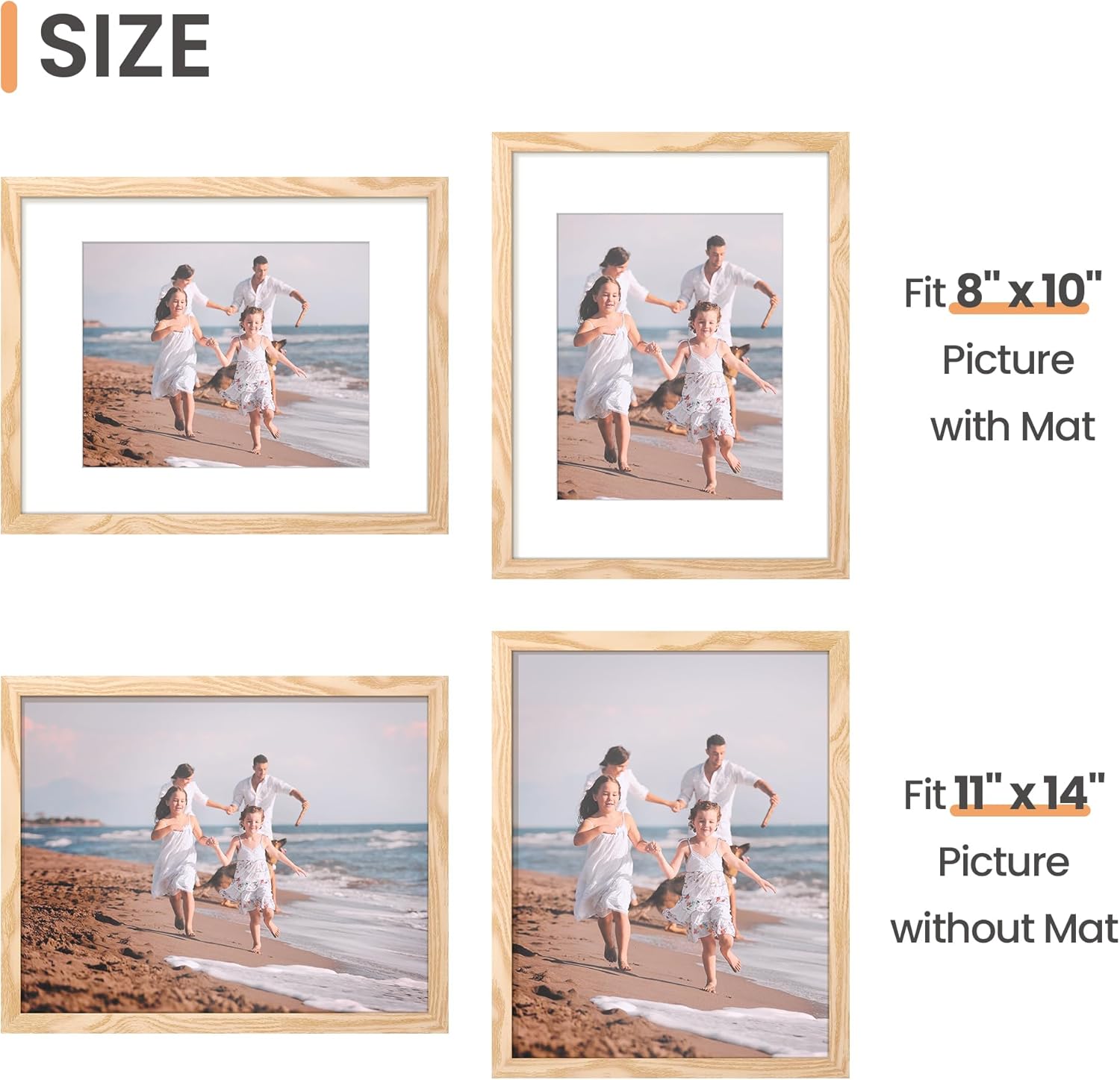 upsimples Juego de 3 portarretratos de 11 x 14 pulgadas, hechos de vidrio de alta definición para fotos de 8 x 10 pulgadas con paspartú o de 11 x 14