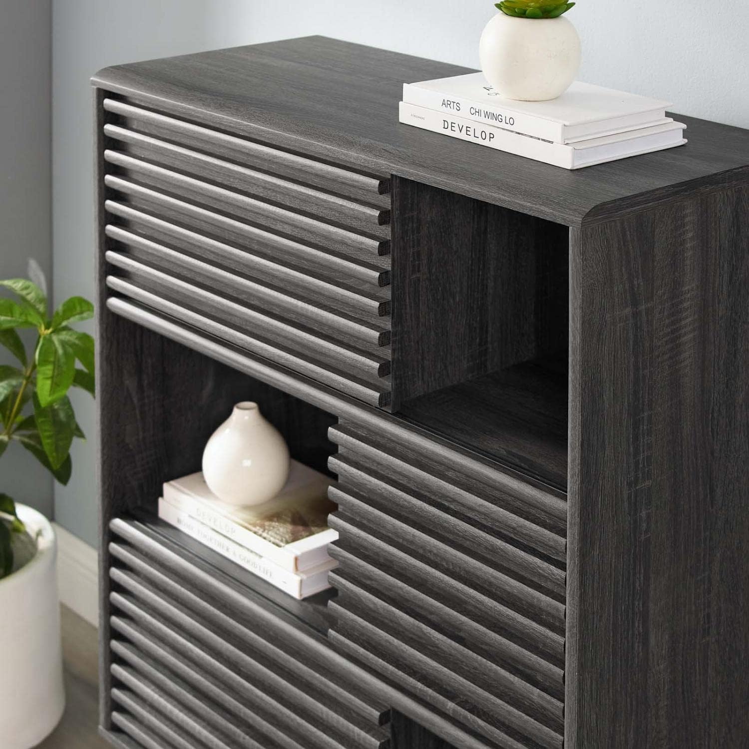 Modway Render Mid-Century – Mueble de almacenamiento de tres niveles en color carbón