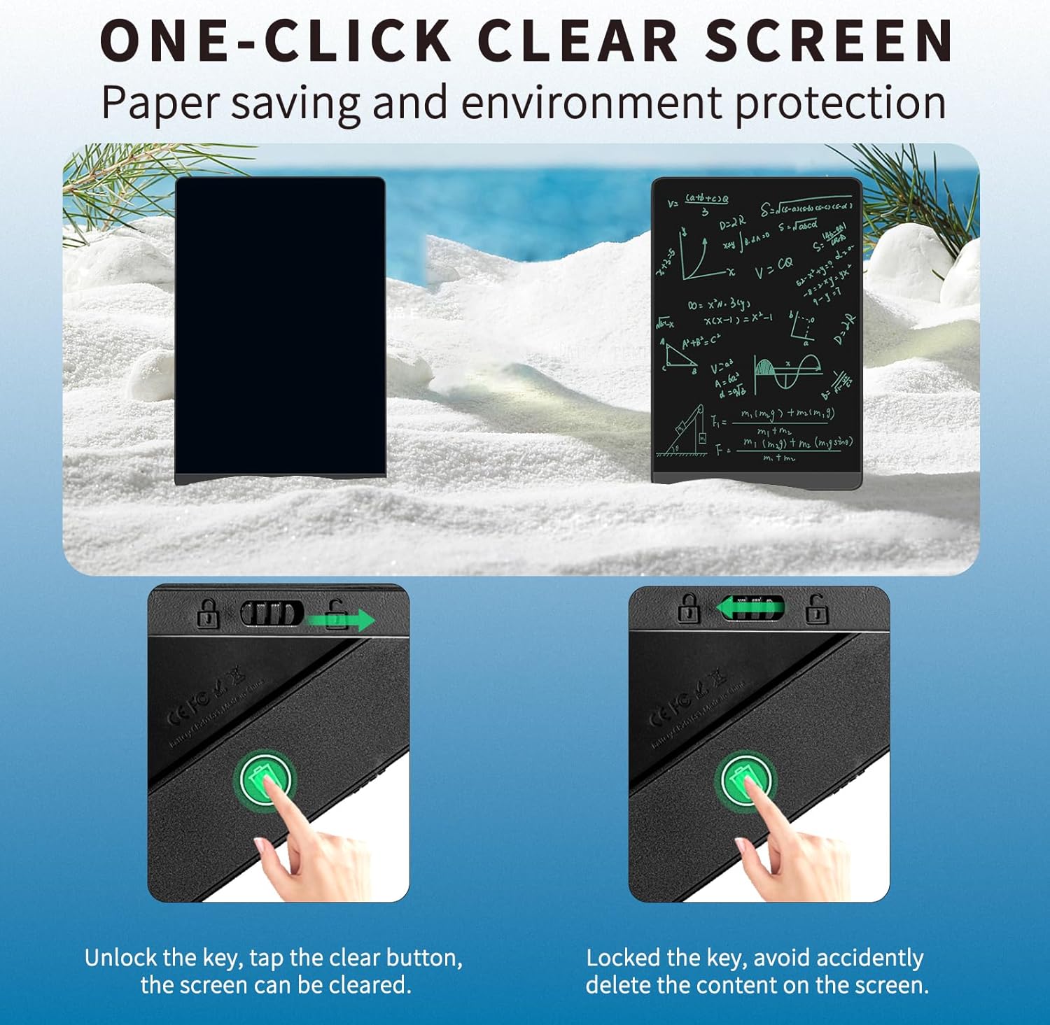 DEEBYCOO Tableta de escritura LCD, bloc de notas digital borrable de pantalla completa para niños y adultos, dibujar, dibujar y dejar mensaje, 9.5