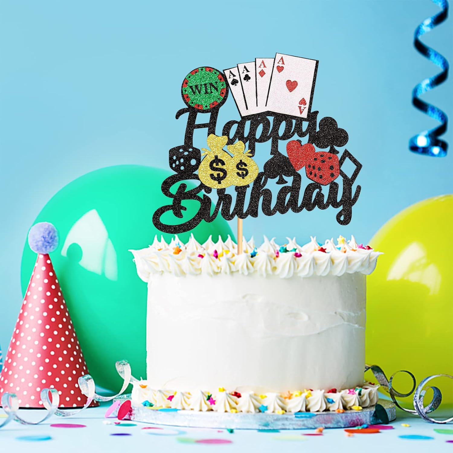 1 paquete de decoración de pastel de casino dados fichas de póquer de feliz cumpleaños decoración de pastel de juego de cartas tema para decoración