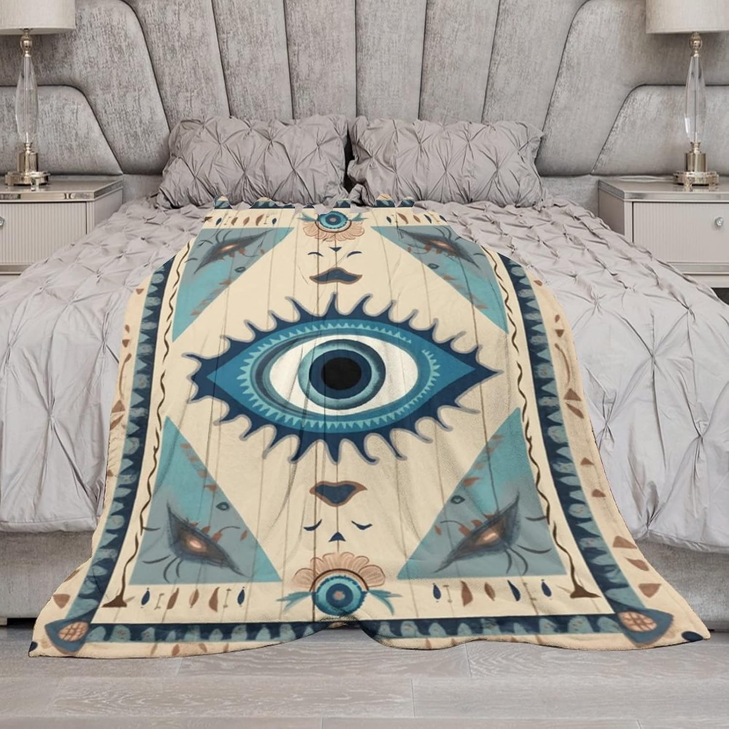 Manta de mal de ojo, tribal bohemio, retro, súper suave, acogedora, cálida, manta decorativa para sala de estar, dormitorio, dormitorio