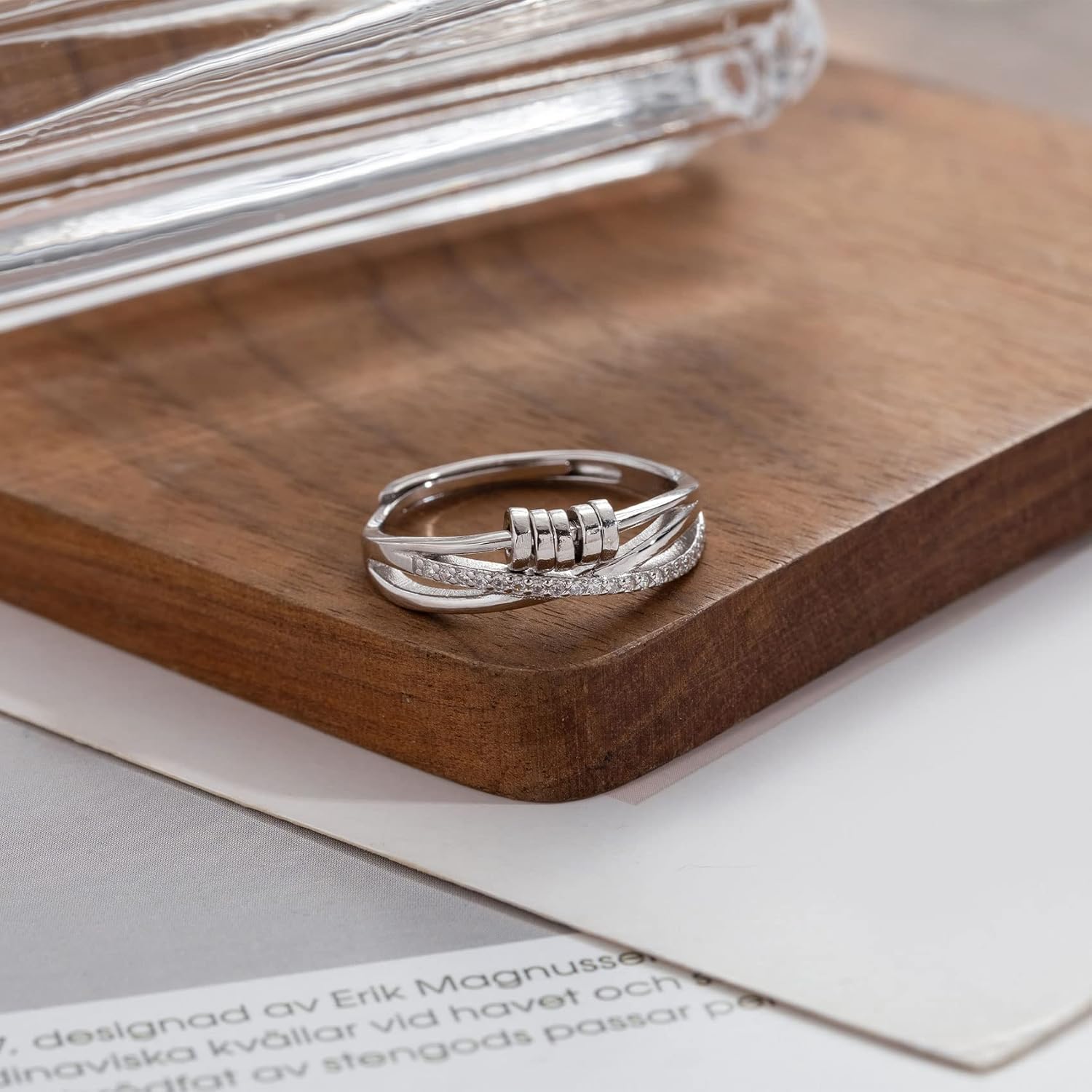 PABBEU Anillo de ansiedad para mujer, plata de ley 925, con circonita cúbica, ajustable, para aliviar el estrés, anillo de ansiedad para niñas y