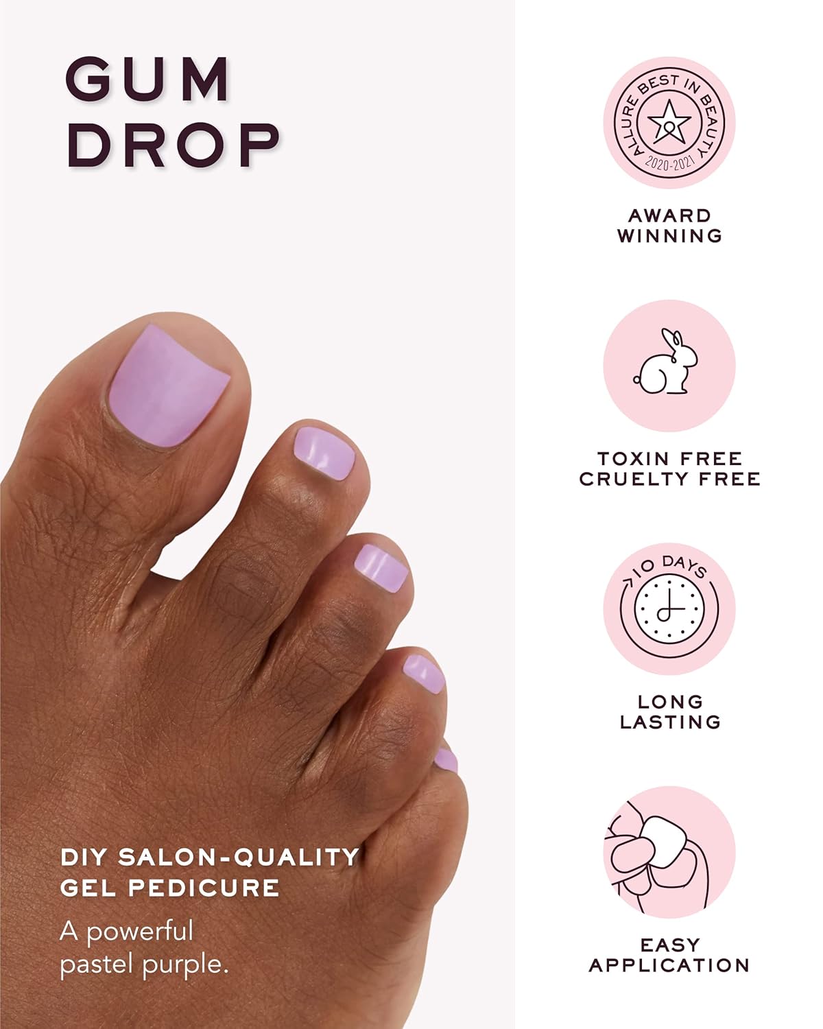 ManiMe Tiras de uñas de gel para dedos de los pies (gota de goma), envolturas de esmalte de gel semicuradas, pedicura de larga duración en casa,