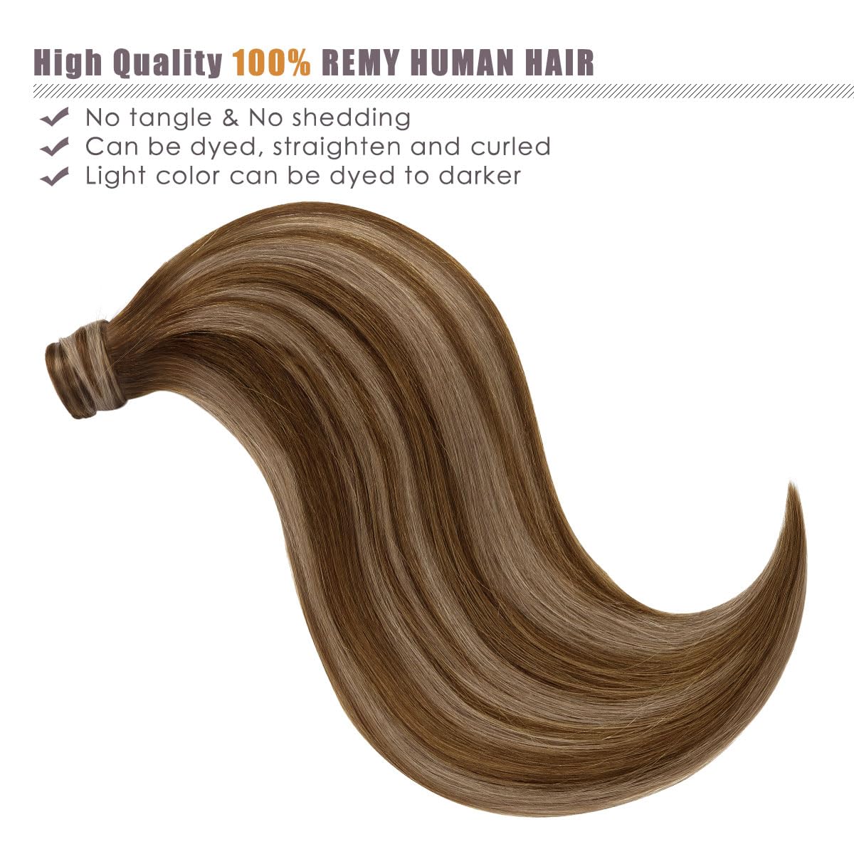 Lacer Extensiones de cabello humano real con cola de caballo larga, color marrón chocolate a castaño de 20 pulgadas, cabello humano envolvente,