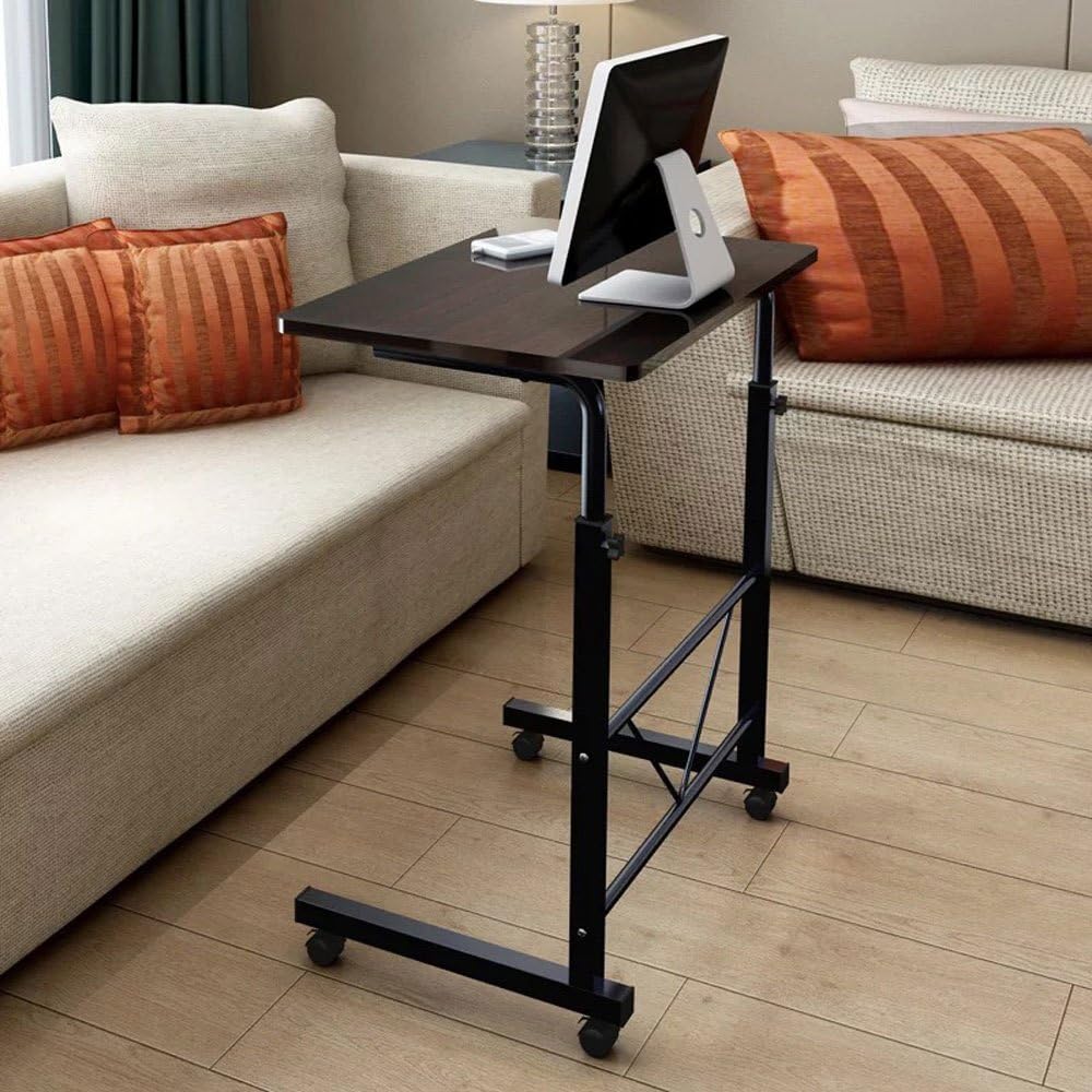 Binrrio Mesa auxiliar de sofá con ruedas, escritorio extraíble para computadora portátil, mesa de café con ruedas ajustable en altura, escritorio