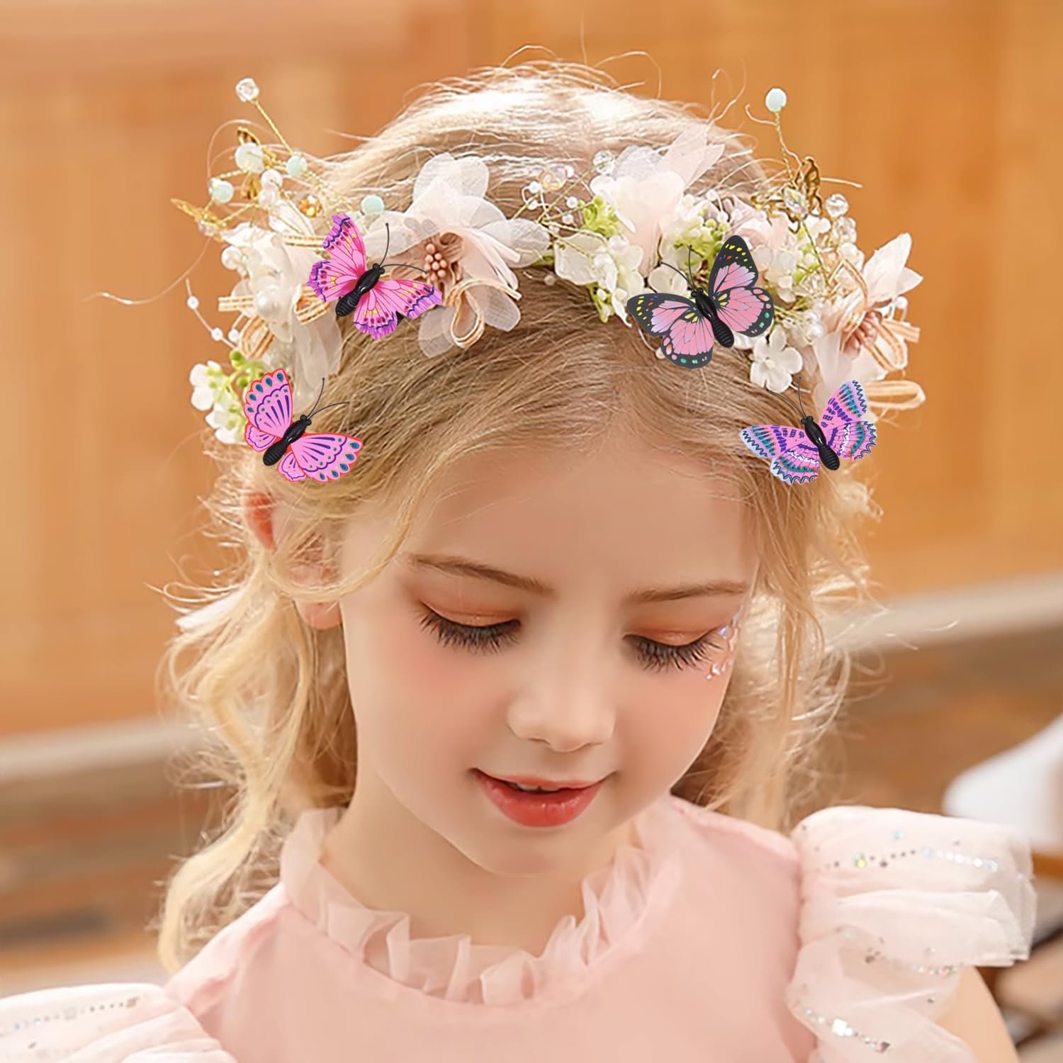 Pinzas para el cabello de mariposa Penta Angel, 8 piezas de estilos aleatorios con purpurina realista 3D de mariposa, accesorios para mujeres y