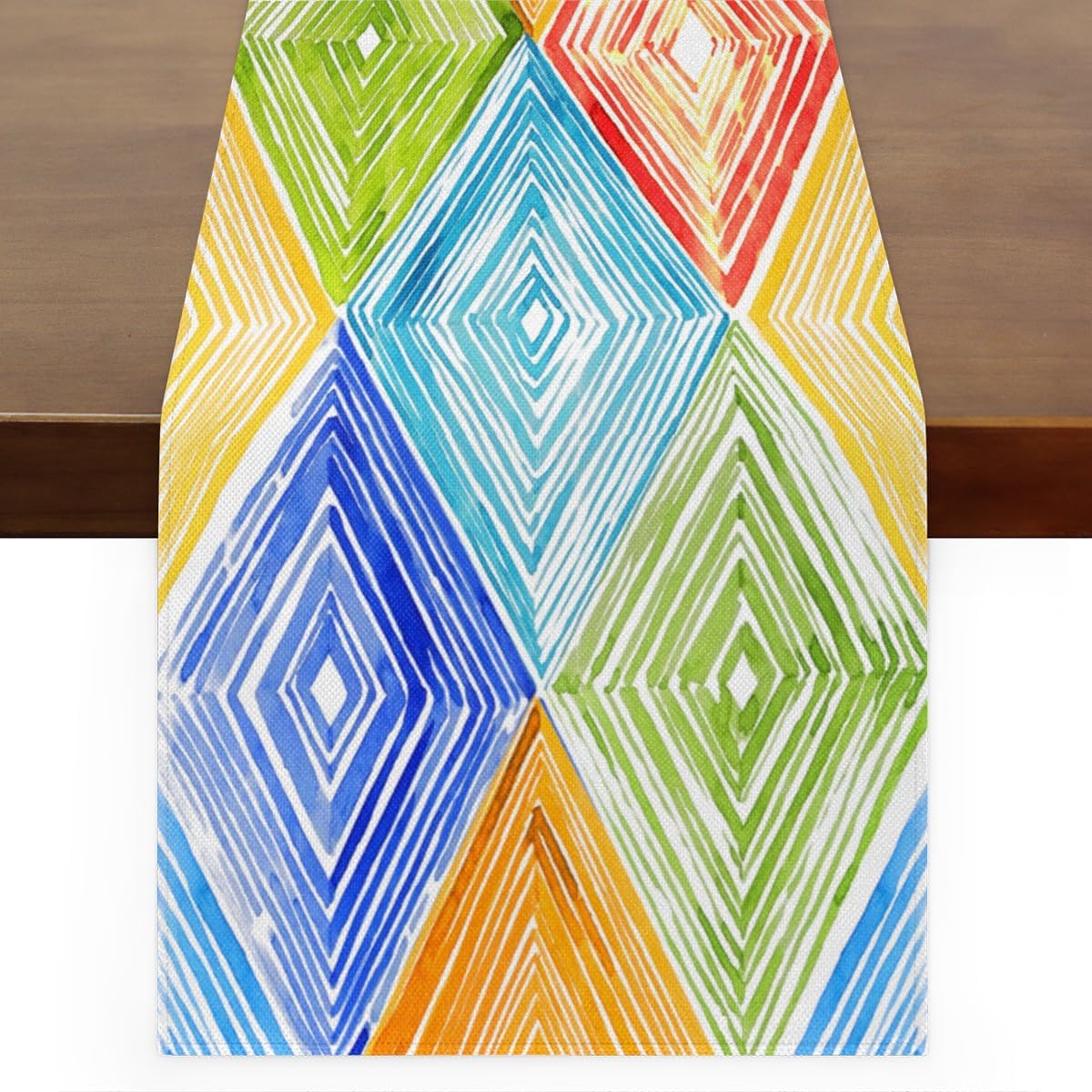 Table Runner Multi Colored Plaid Pattern, Rustic Linen Table Cloth for Farmhouse Kitchen, Dinner, Events, Party, Holiday Table Decor 13 x 60 Inches