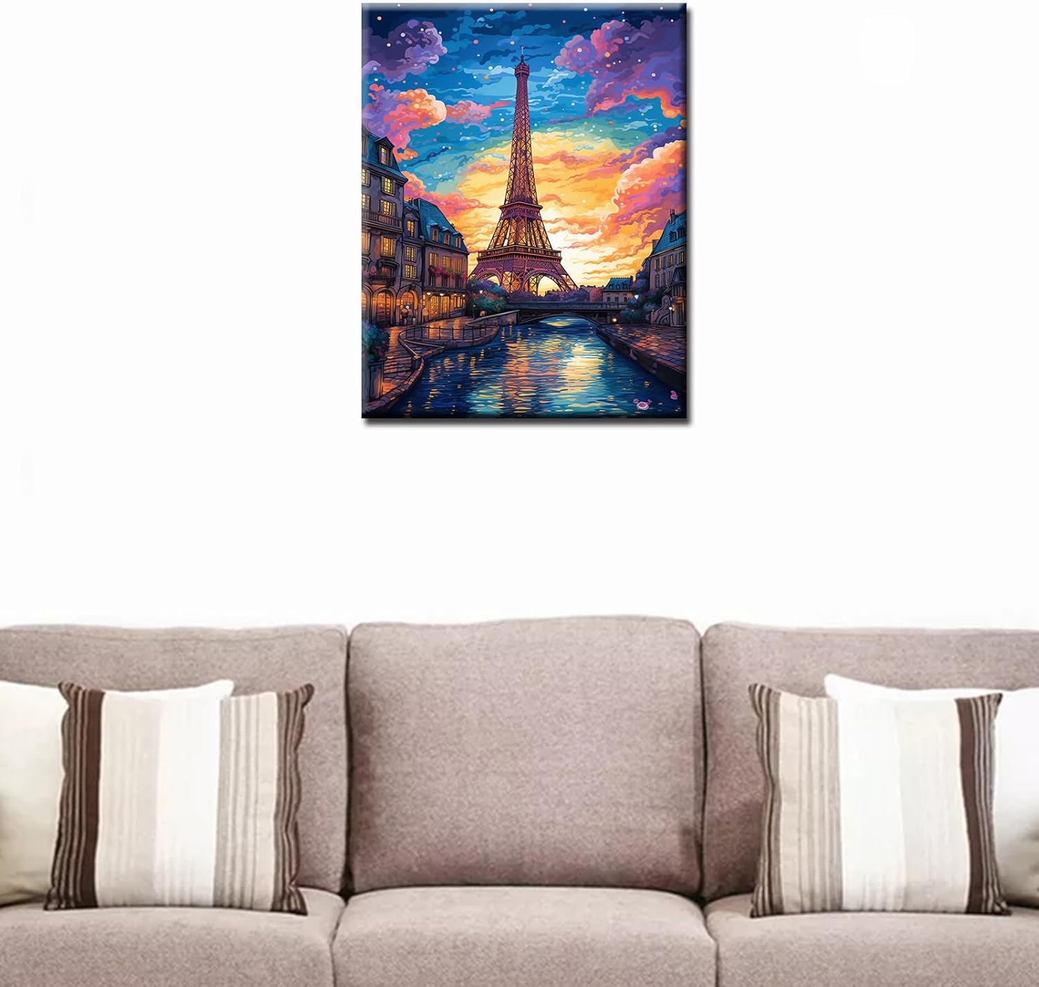 Kit de pintura al óleo de la Torre Eiffel de Francia por números para niños y adultos principiantes paisaje urbano de París, pinturas digitales