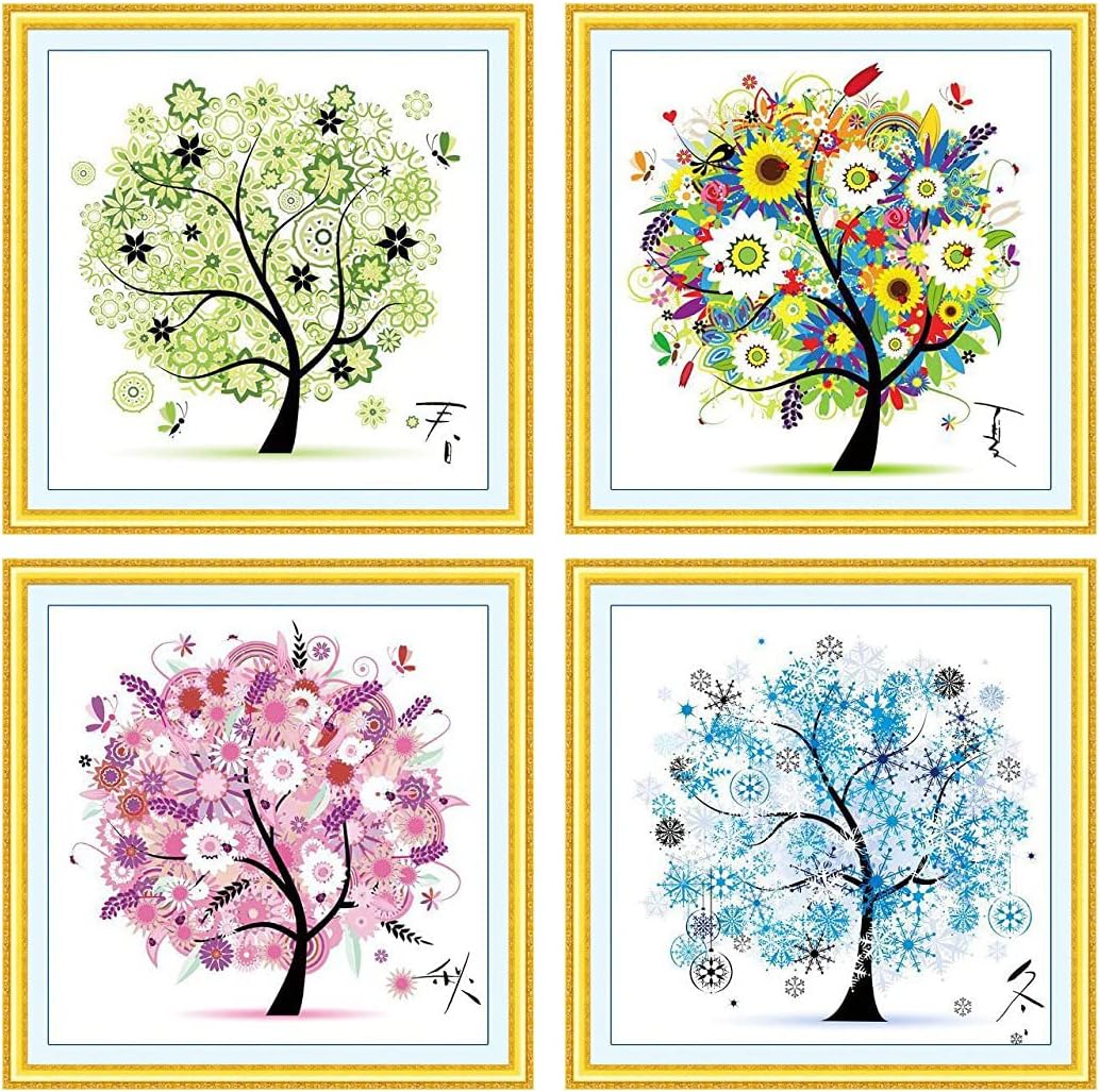 Berry President Kit de hilo de algodón con punto de cruz para hermosas flores de colores ricos y árbol feliz  cuatro estaciones