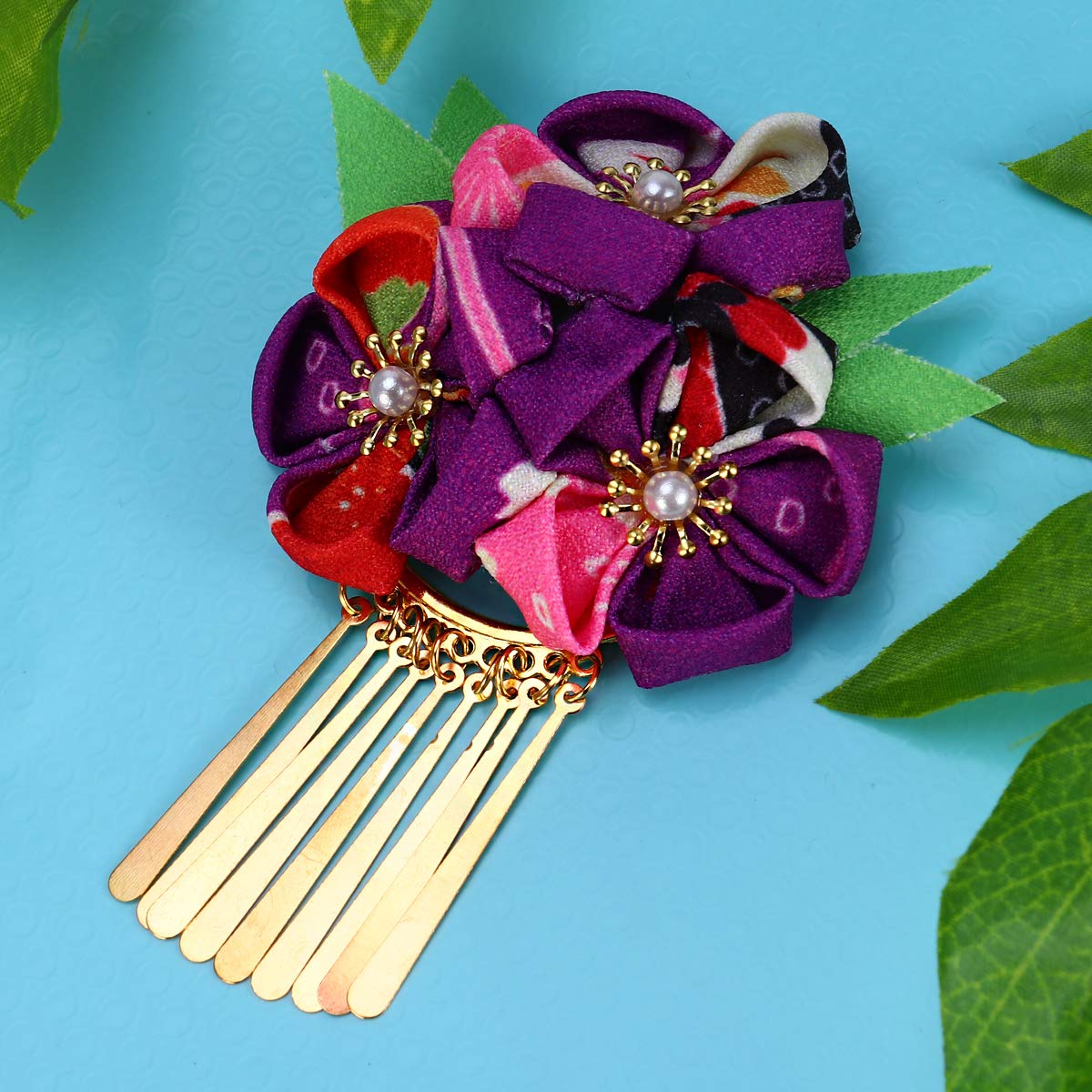 Amosfun Pinza japonesa para el cabello, kimono, flor, clip para el cabello de flores Kanzashi, para mujeres y niñas (morado)