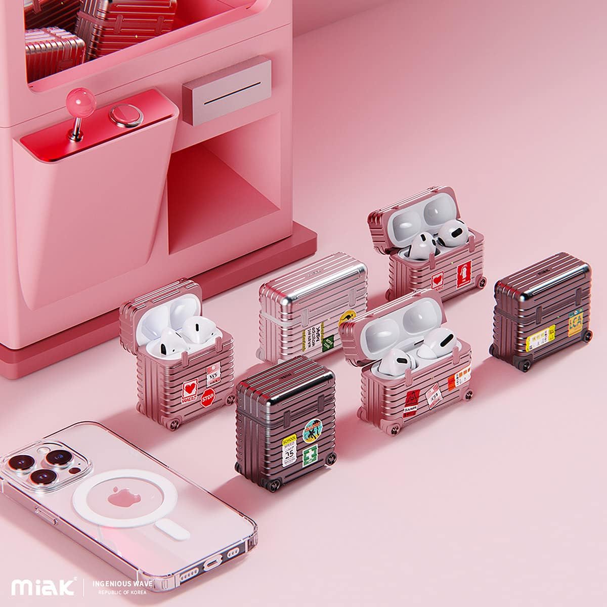 AirPods 3rd Generation Carrying Case Cover Suitcase, Hard Case, Carrying Bag, Polycarbonate TPU, Carabiner, Wireless Charging, Qi Compatible,
