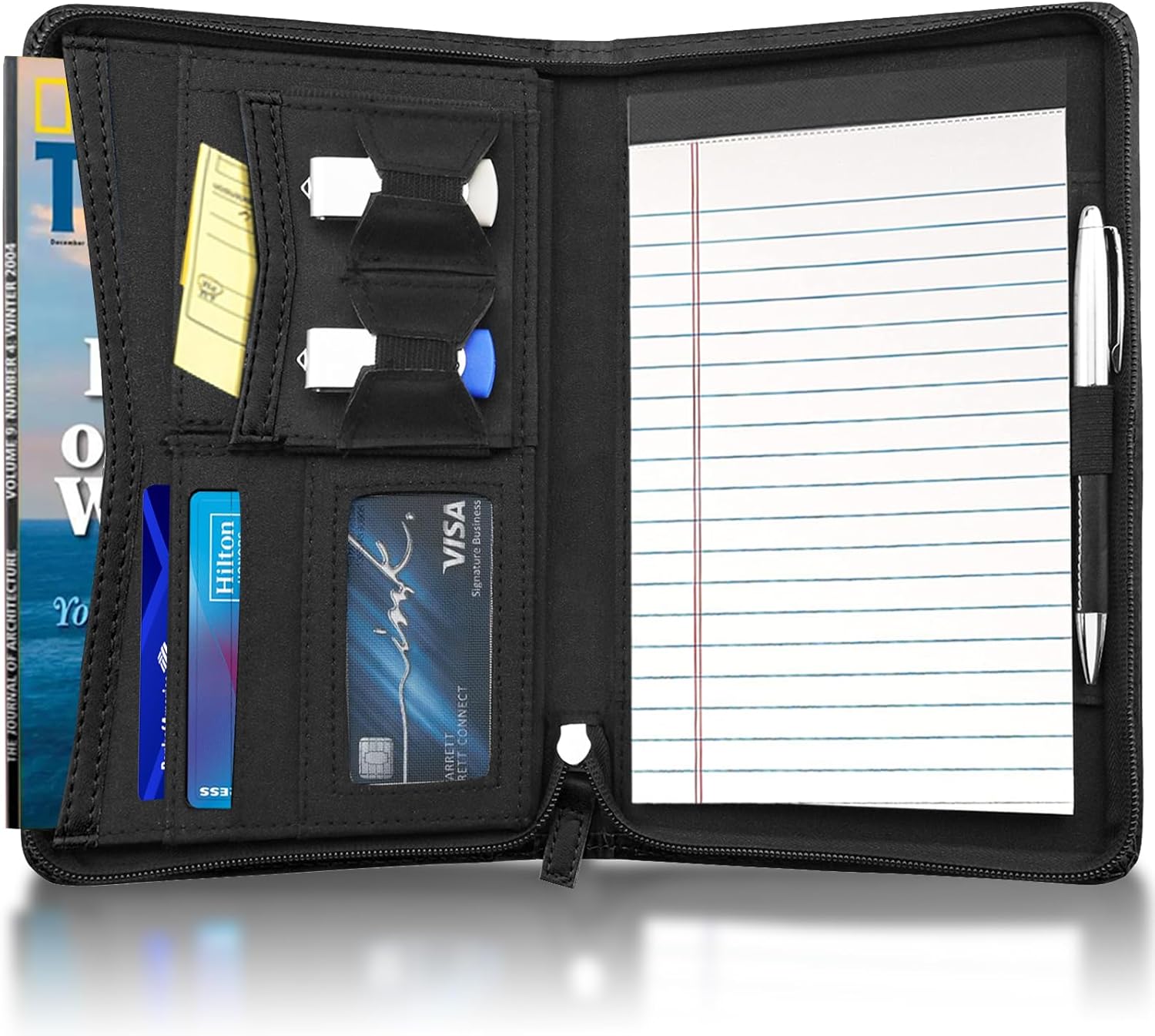 Carpeta Junior PadfolioCurrículum con bloc de notas forrado recargable, carpeta de padfolio A5, cartera de negocios, funda multifunción, bloc de
