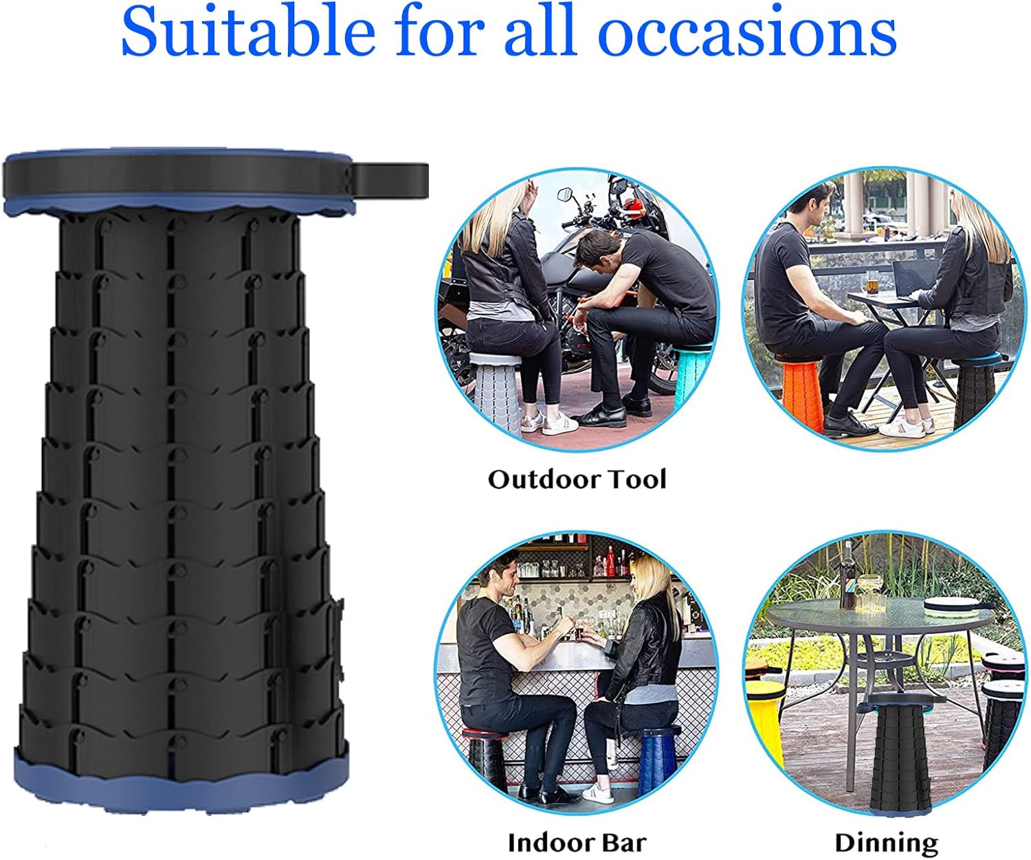 Taburete telescópico plegable portátil, taburete retráctil con mochila, taburetes de campamento resistentes y ligeros, para senderismo al aire